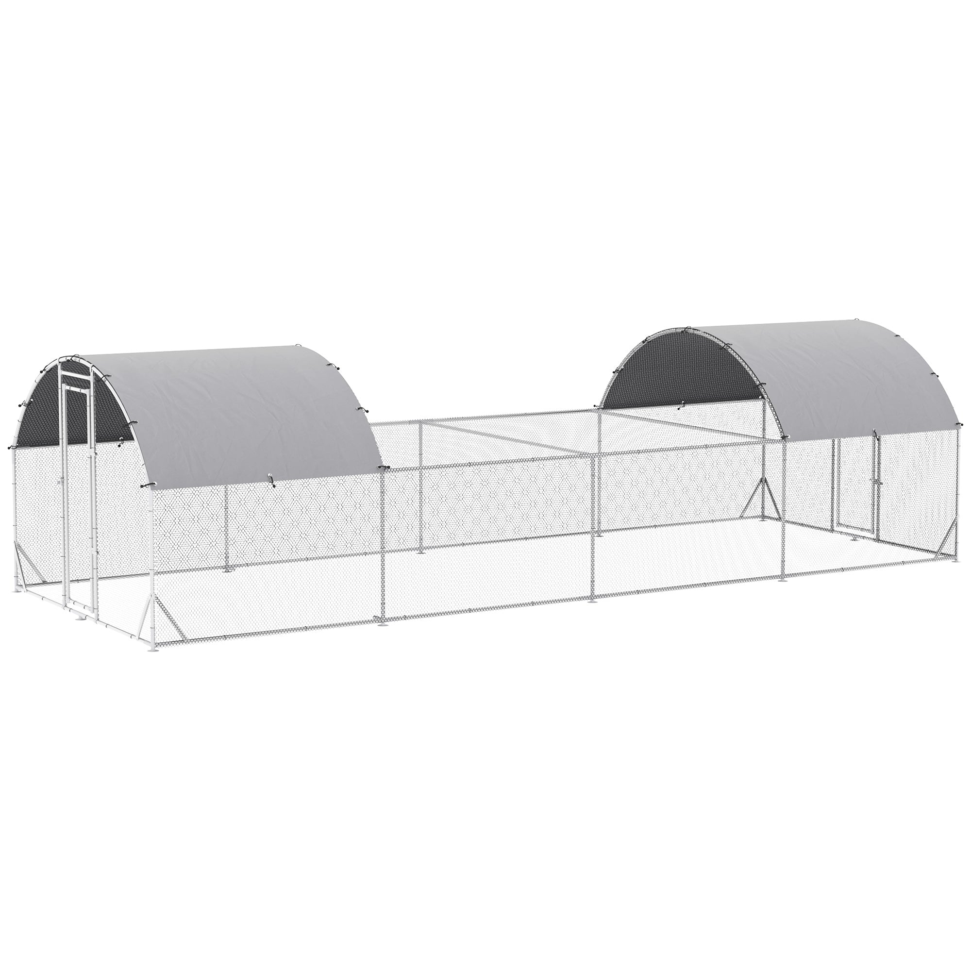 Chicken Run, 24.9' x 9.2' Metal Chicken Coop with Waterproof and Anti-UV Cover, Door for 20-24 Chickens, Ducks, Rabbits, Sliver