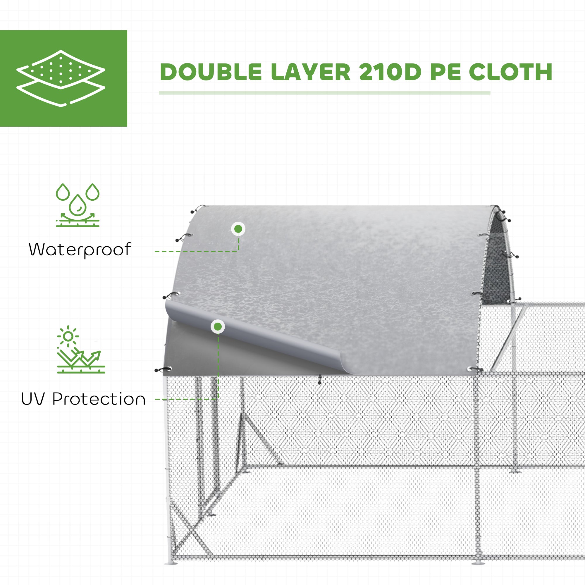 Chicken Run, 24.9' x 9.2' Metal Chicken Coop with Waterproof and Anti-UV Cover, Door for 20-24 Chickens, Ducks, Rabbits, Sliver