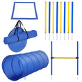 Load image into Gallery viewer, 4PC Obstacle Dog Agility Training Course with Jump Hurdle, Tunnel, Pause Box, Weave Poles and Carrying Bag, Backyard Competitive Equipment- Blue/Yellow
