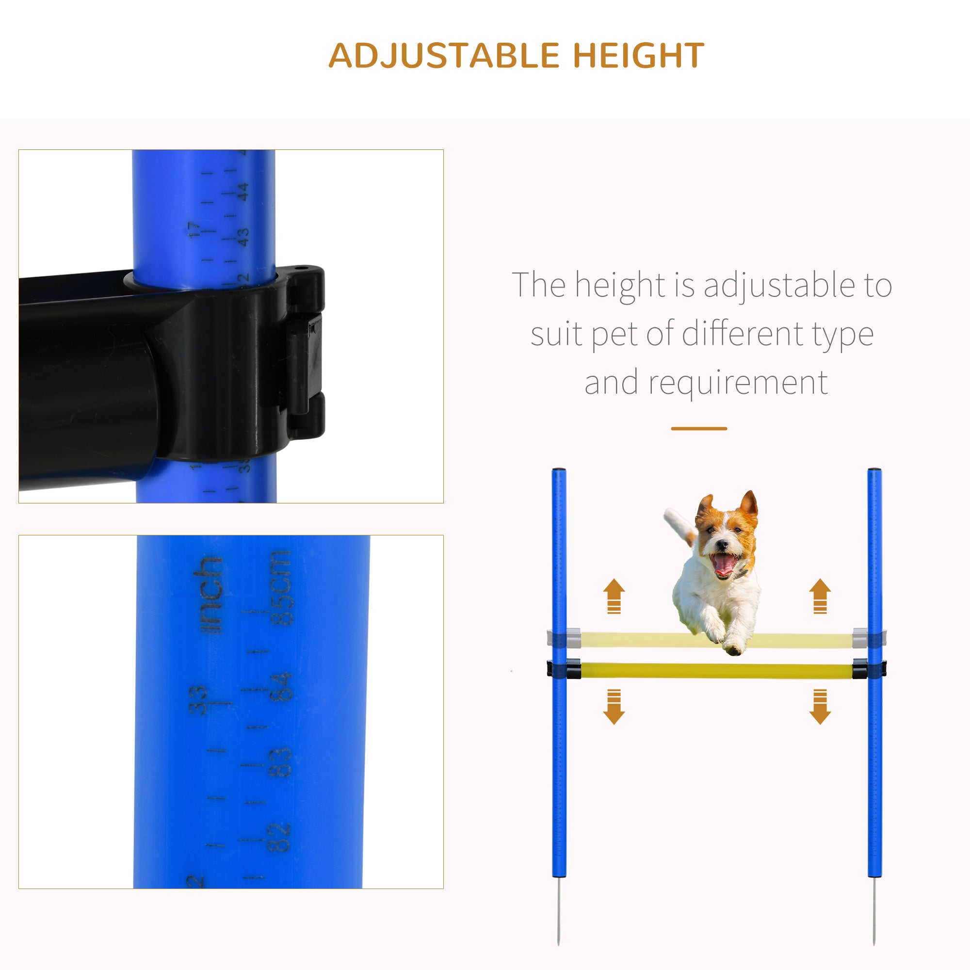 4PC Obstacle Dog Agility Training Course with Jump Hurdle, Tunnel, Pause Box, Weave Poles and Carrying Bag, Backyard Competitive Equipment- Blue/Yellow