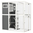 Charger l'image dans la visionneuse de la galerie, Wooden Cat Catio, 66.5"L Walk in Outdoor Cat House with PVC Weather Protection Roof, Multiple Platforms, Lockable Doors, Resting Condo, Observation Window, for 2 Cats
