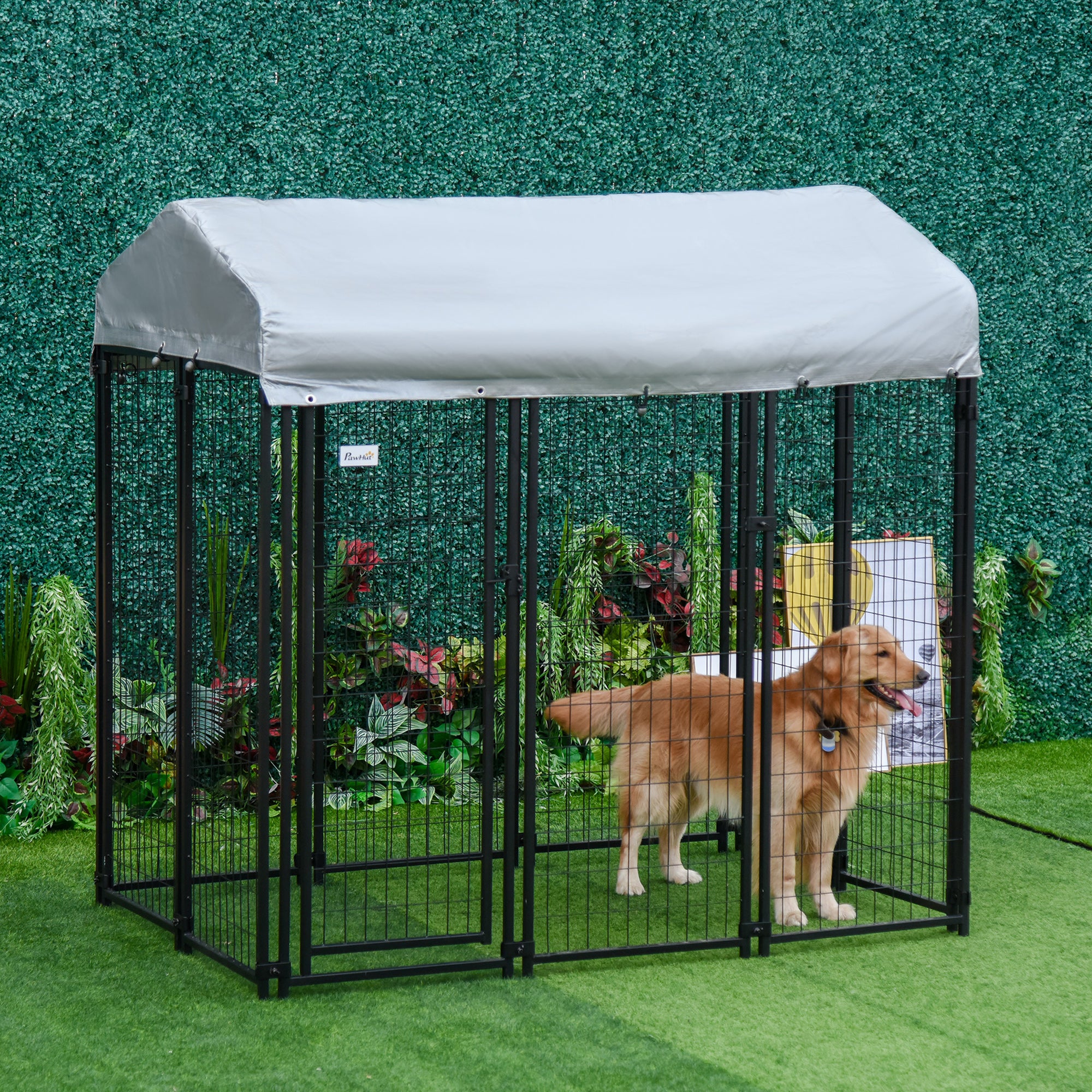 6' x 4' x 6' Large Outdoor Dog Kennel Run Steel Fence with UV-Resistant Oxford Cloth Roof & Secure Lock