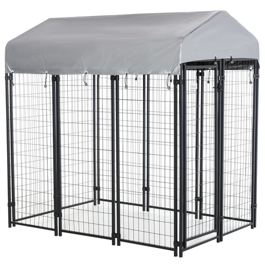 6' x 4' x 6' Large Outdoor Dog Kennel Run Steel Fence with UV-Resistant Oxford Cloth Roof & Secure Lock