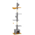 Load image into Gallery viewer, Floor to Ceiling Cat Tree, Cat Tower with 90.5"-108" Adjustable Height, 5 Tier Activity Centre with Scratching Posts, Hammock, Condo, Toy Ball for Indoor Cats, Light Grey
