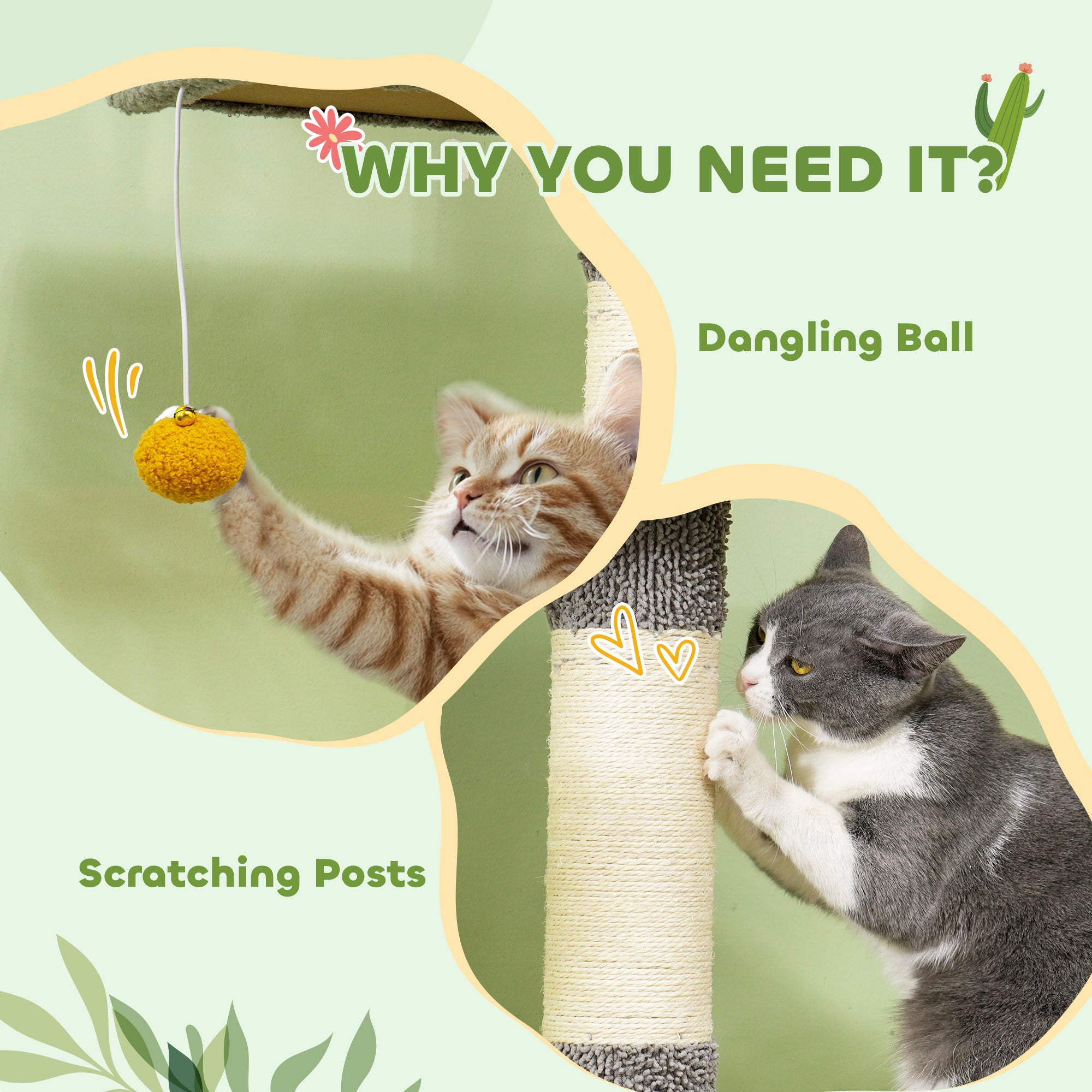 Floor to Ceiling Cat Tree, Cat Tower with 90.5"-108" Adjustable Height, 5 Tier Activity Centre with Scratching Posts, Hammock, Condo, Toy Ball for Indoor Cats, Light Grey