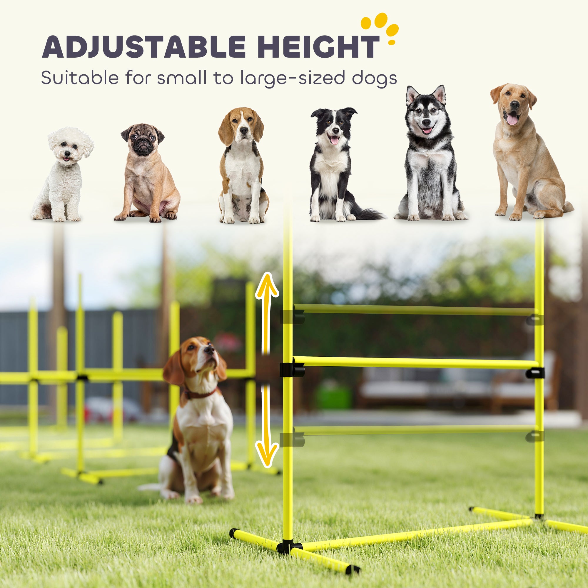 39"L Dog Agility Training Equipment for Large Medium Small Dog, 6 PCS Adjustable Height Hurdles for Agility Training, Obstacle Course Starter Kit, 6KG Net Wight, Yellow