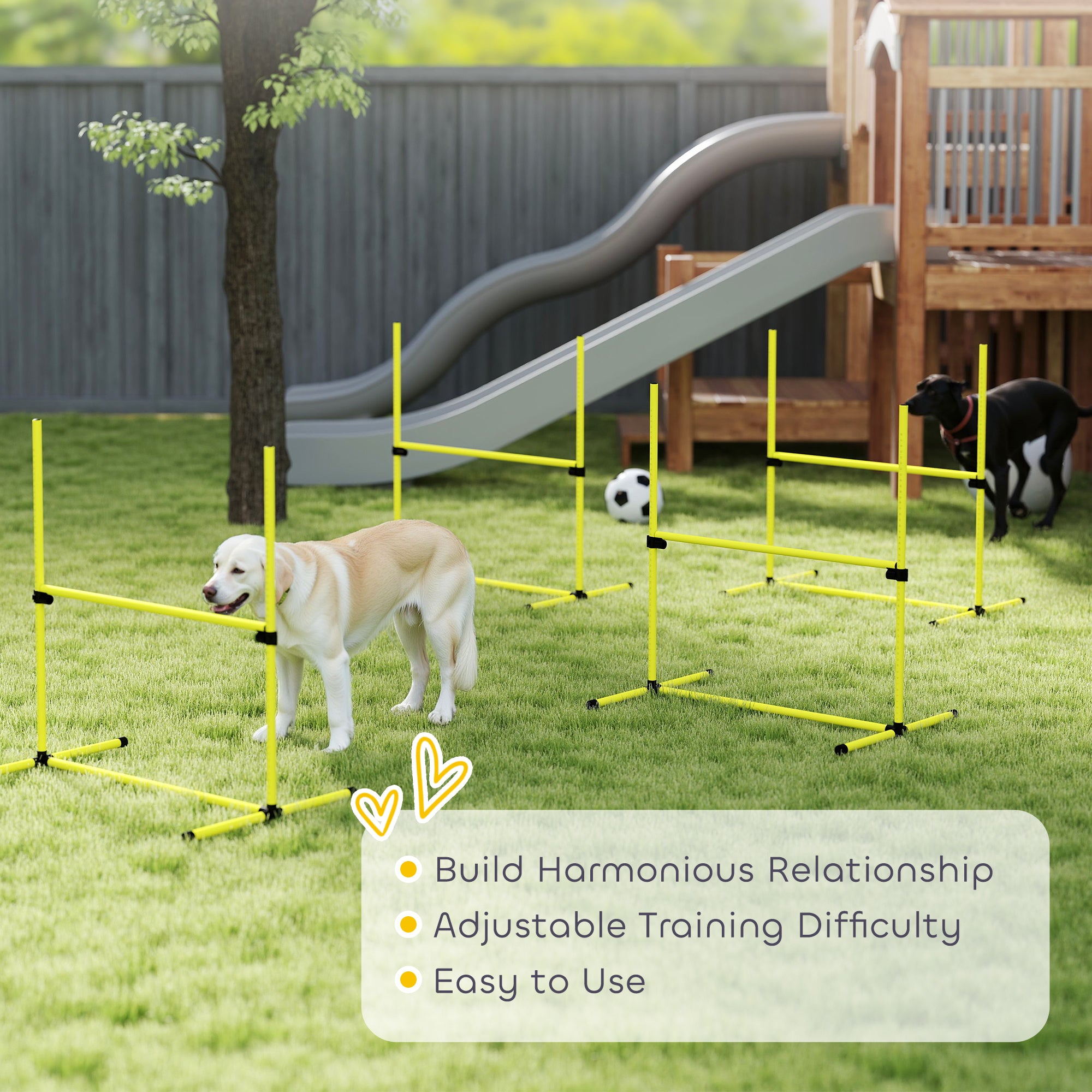 39"L Dog Agility Training Equipment for Large Medium Small Dog, 6 PCS Adjustable Height Hurdles for Agility Training, Obstacle Course Starter Kit, 6KG Net Wight, Yellow