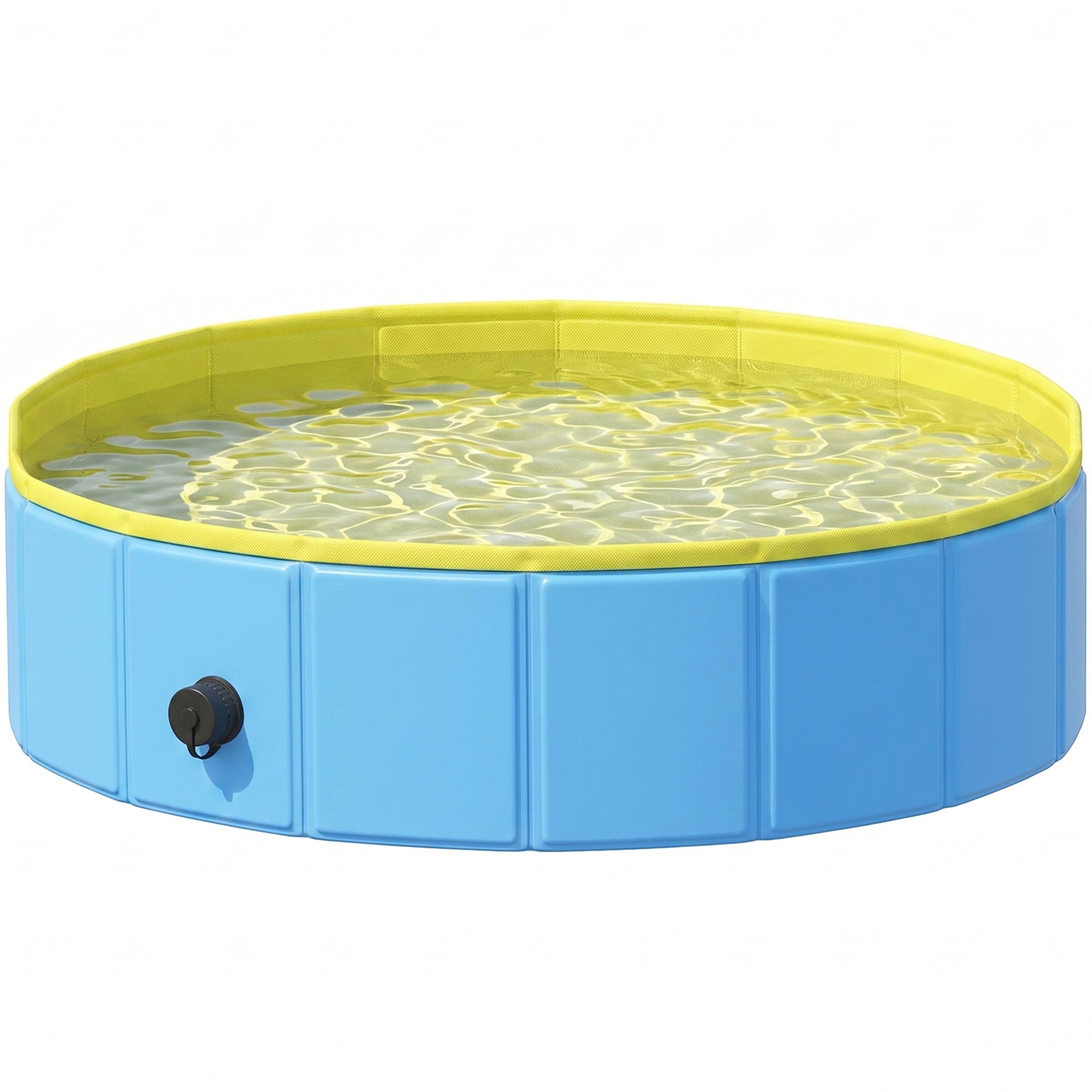 Foldable Dog Pool for Puppies and Ducks, Thickened PVC Dog Paddling Pool Bath Tub Hard Board, Anti-Slip Bottom and Hose Adapter for Easy Drainage, 80 x 20cm, Blue and Yellow