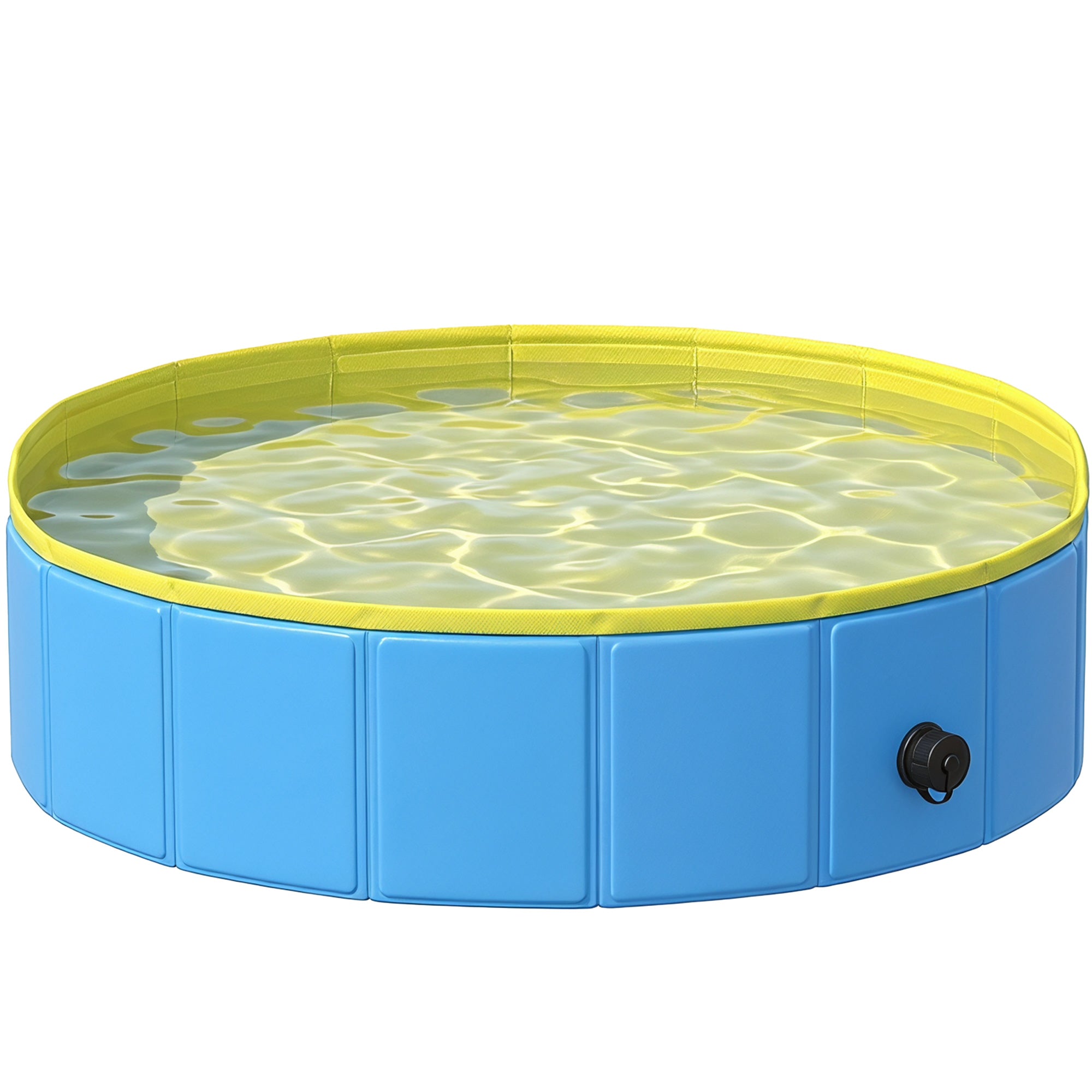 Foldable Dog Pool for Puppies and Ducks, Thickened PVC Dog Paddling Pool Bath Tub Hard Board, Anti-Slip Bottom and Hose Adapter for Easy Drainage, 80 x 20cm, Blue and Yellow