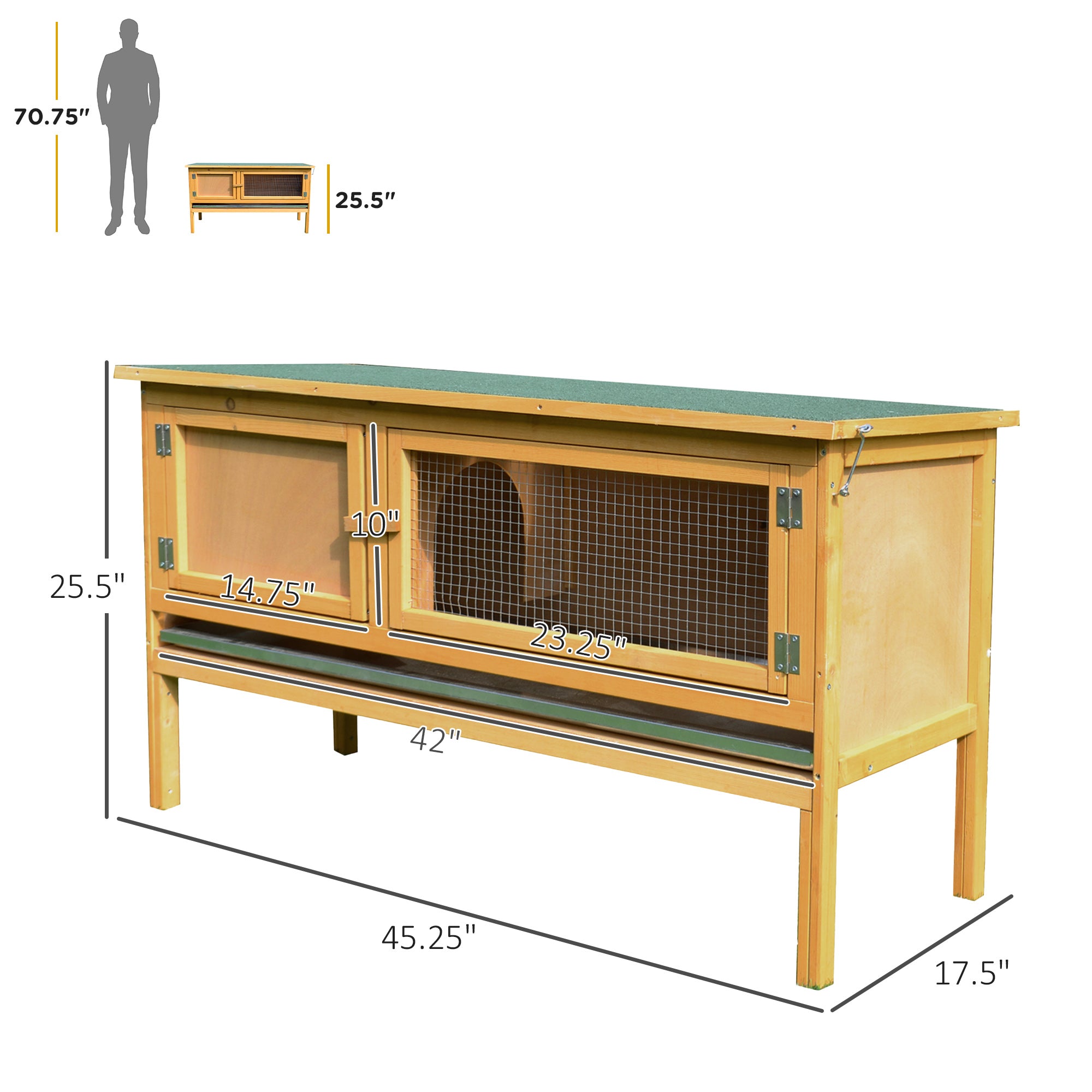 PawHut Wooden Rabbit Hutch Bunny Cage with Openable Waterproof Roof, No Leak Tray Sturdy Fir Wood Build for Indoor/Outdoor