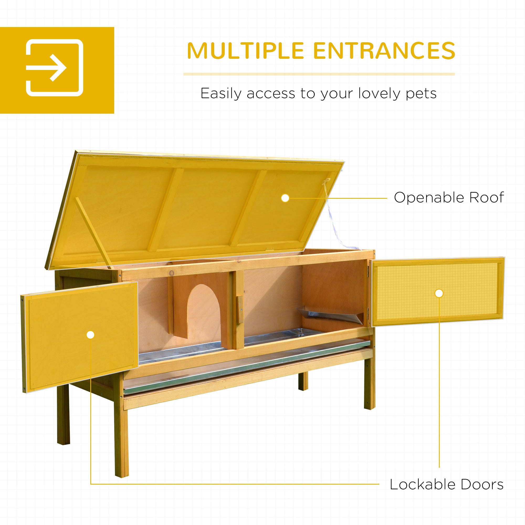 PawHut Wooden Rabbit Hutch Bunny Cage with Openable Waterproof Roof, No Leak Tray Sturdy Fir Wood Build for Indoor/Outdoor