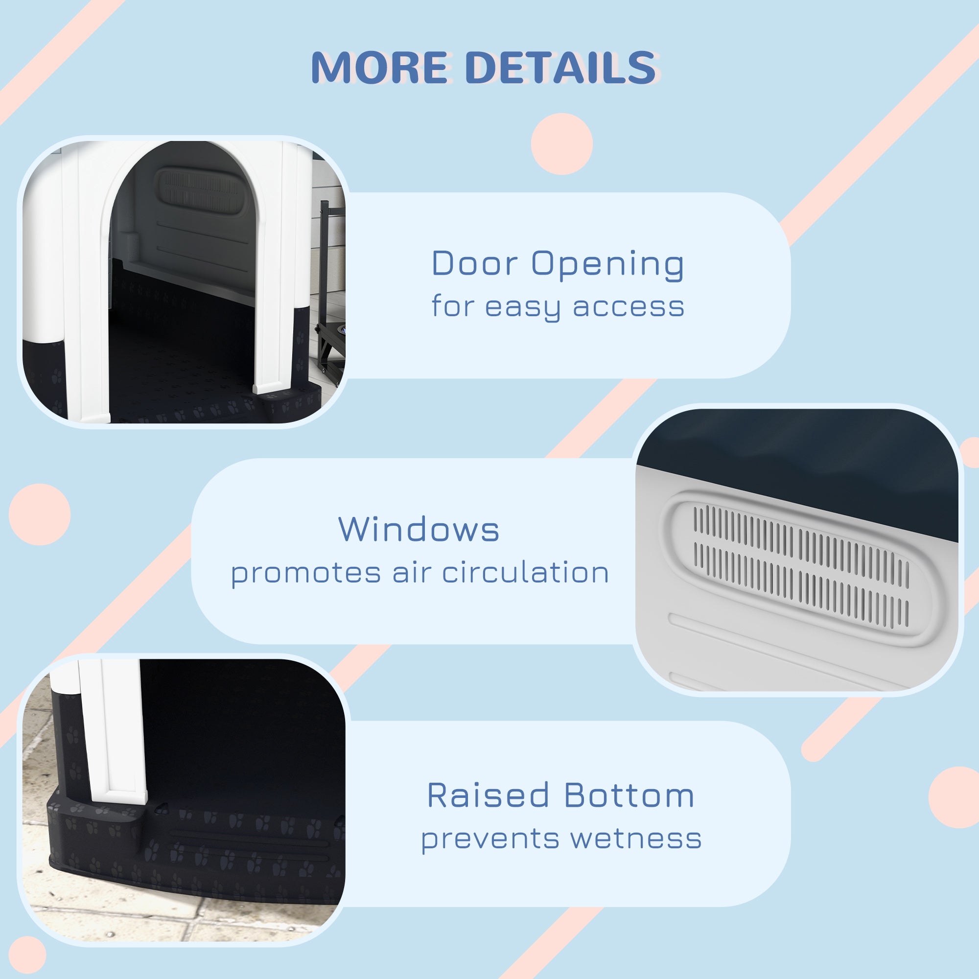 Dog Kennel for Outside, Plastic Dog House, Water-Resistant Pet Shelter with Windows, for Garden Patio, Miniature and Small Dogs, 80 x 69 x 76cm - Grey