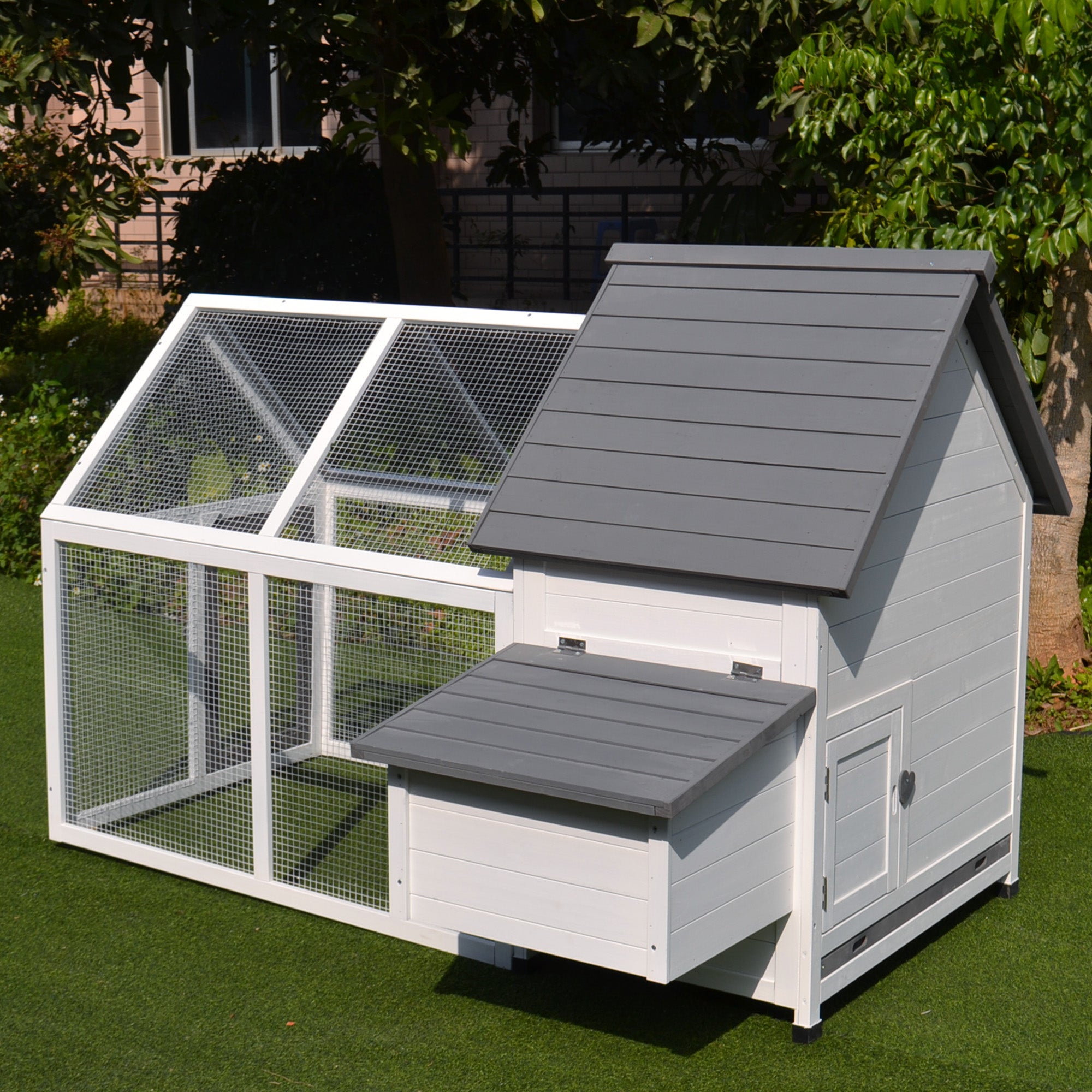 Chicken Coop with Run Wooden Hen House Pet Poultry Coops Cages Small Animal Outdoor Pen with Nesting Box 166 x 124 x 112cm