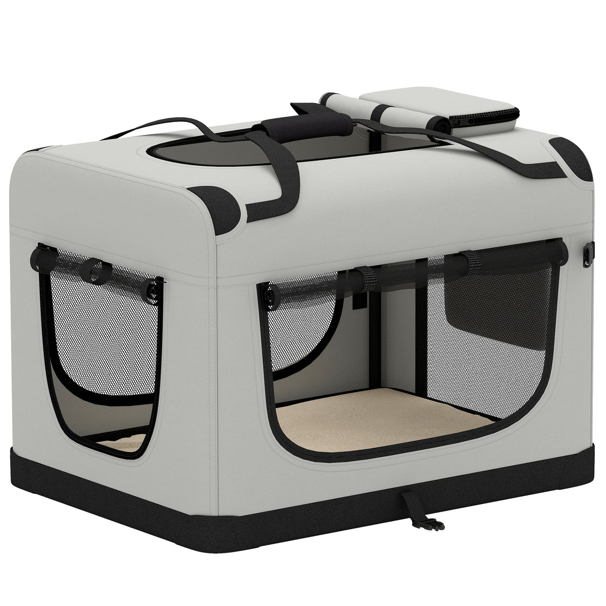 Pet Carrier Bag, Soft-Sided Dog Carrier with Security Buckle Strap, Washable Cushion and Folded Bowl, Lightweight Pet Travel Bag for Small to Large Dogs, Light Grey