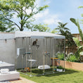 Load image into Gallery viewer, PawHut 79" Large Catio Outdoor Cat Enclosure, Galvanized Steel Outdoor Cat House with 420D Waterproof Canopy for 1-3 Large Cat, Walk-in Cat Cage with Sleeping Box, Jumping Platforms, Silver
