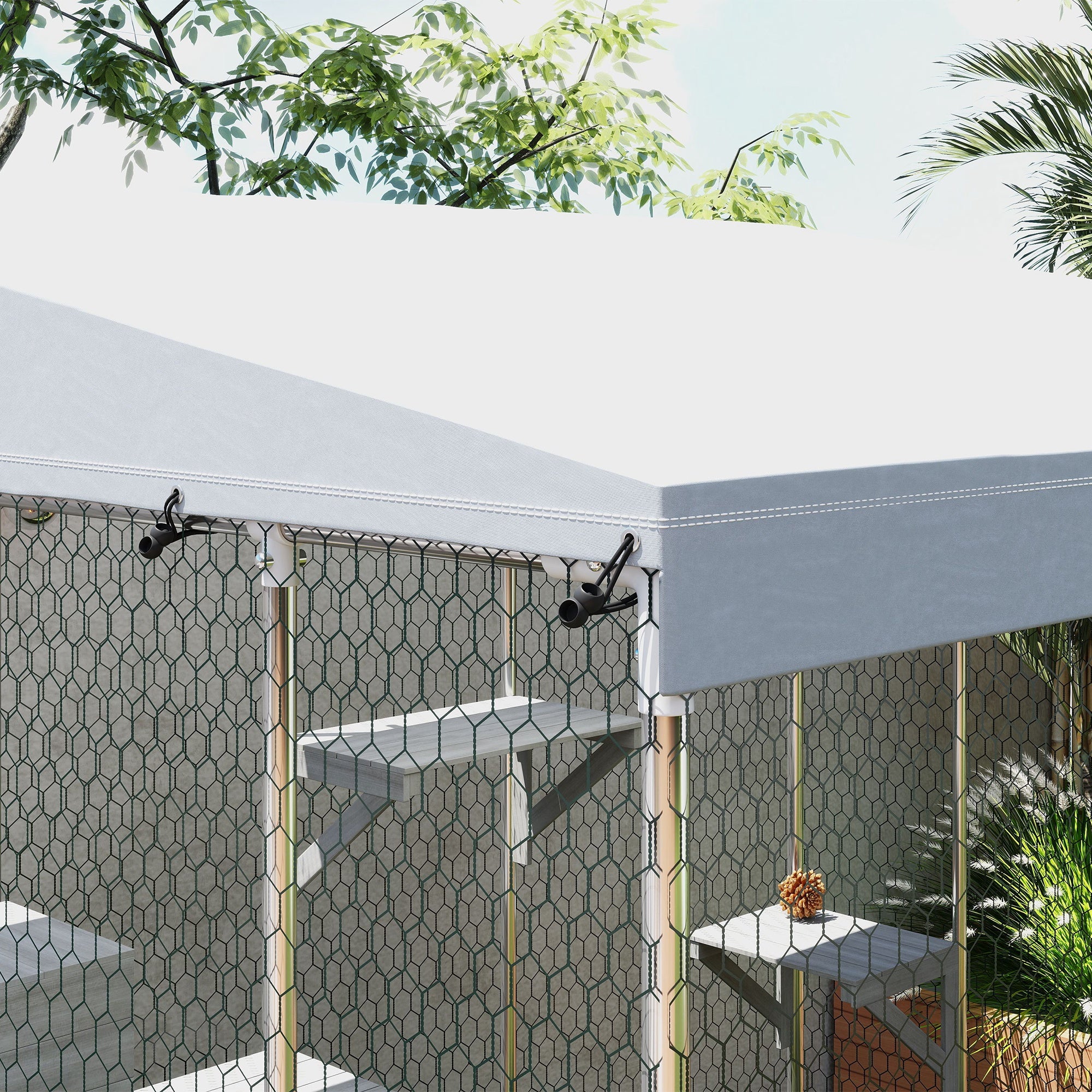 PawHut 79" Large Catio Outdoor Cat Enclosure, Galvanized Steel Outdoor Cat House with 420D Waterproof Canopy for 1-3 Large Cat, Walk-in Cat Cage with Sleeping Box, Jumping Platforms, Silver