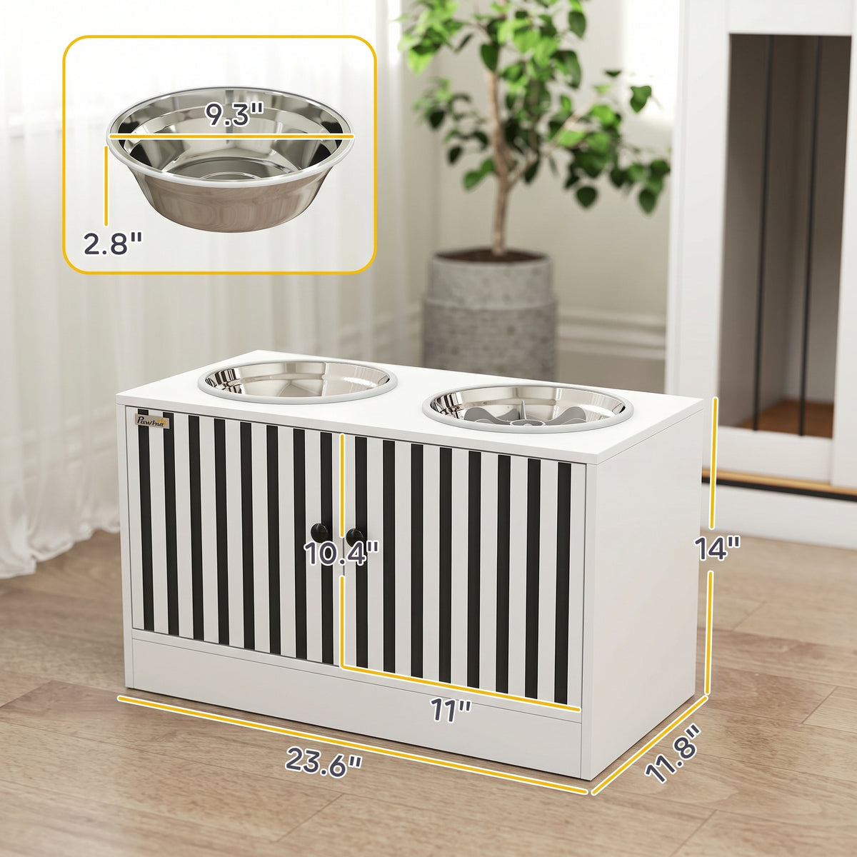Elevated Dog Bowls with Storage Cabinet, Raised Dog Bowl Stand, Pet Feeding Station with Slow Feeder & Non-Slip, for Large Pets, White