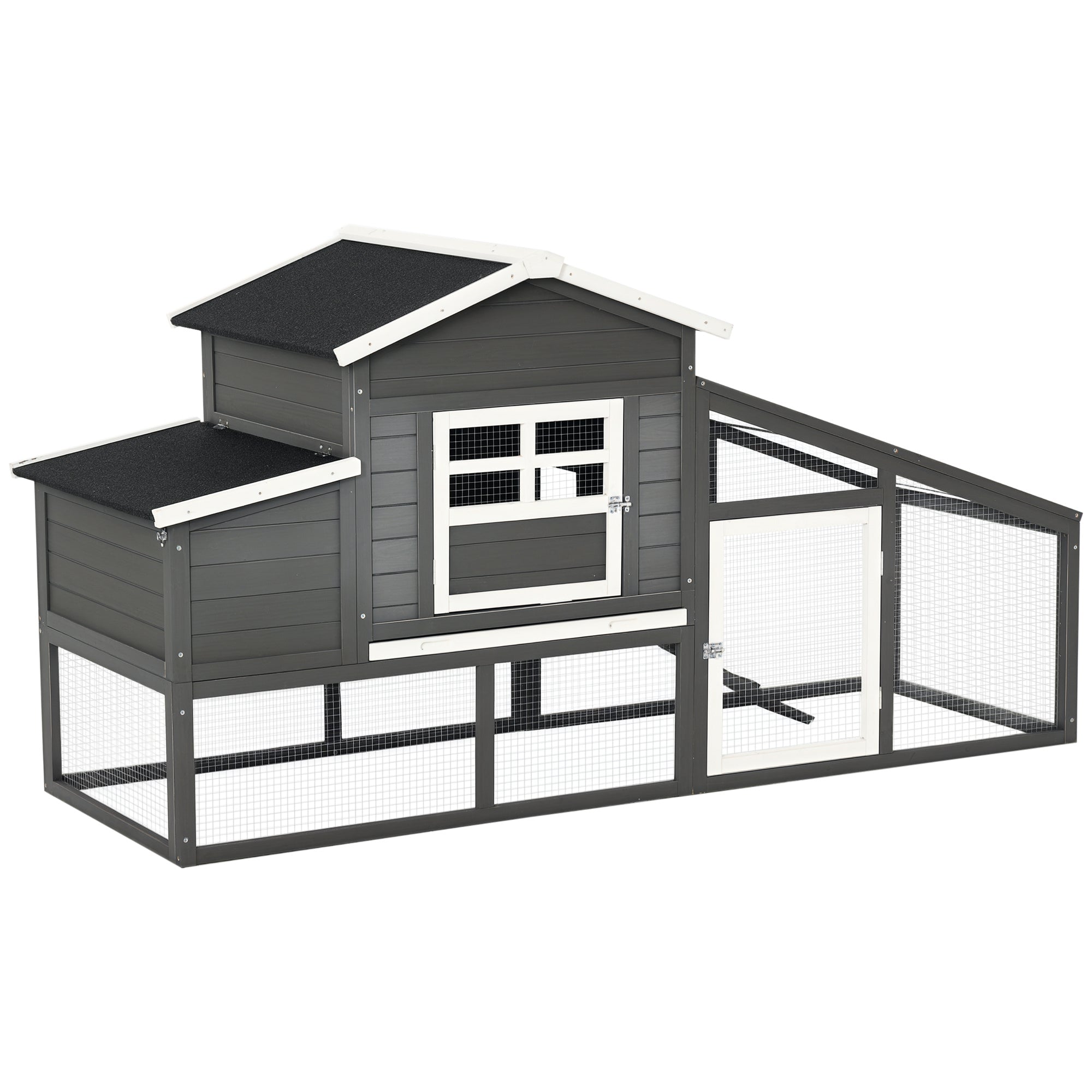 79" Wooden Chicken Coop, Outdoor Hen House, Poultry Habitat with Removable Tray, Nesting Box, Run, Ramp, Grey