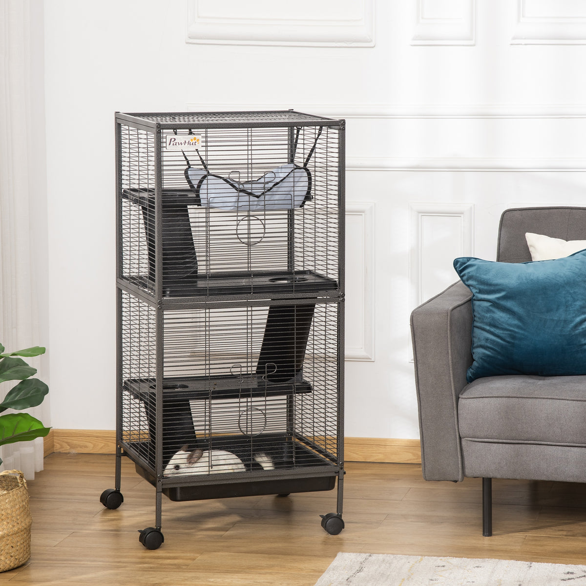 Ferret Platform PawHut Rolling Small Animal Cage for Ferrets, Kittens, with 4 Platforms ...