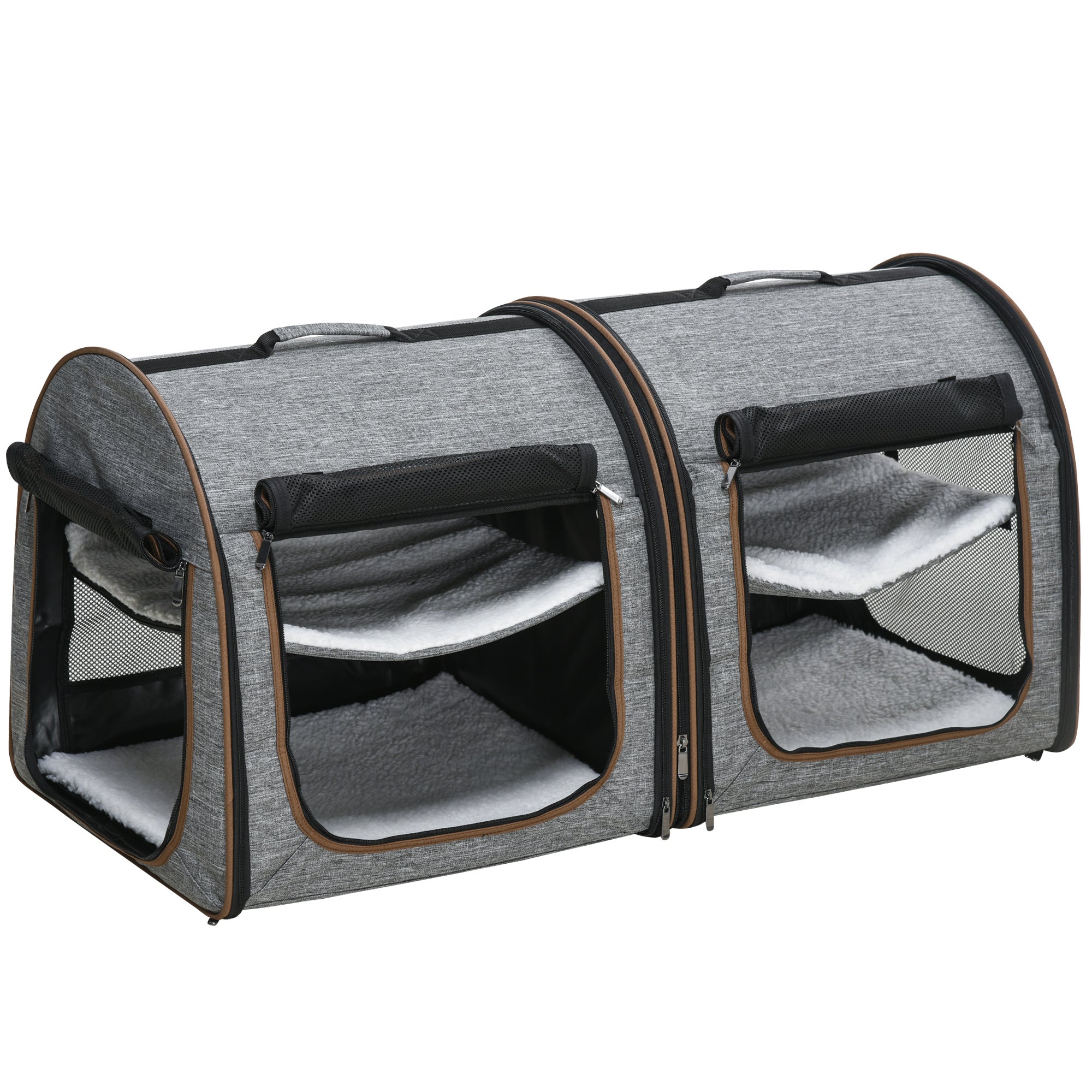 39" Travel Pet Carrier, Portable Soft-Sided Cat Carrier with Divider, Two Compartments, Soft Cushions & Storage Bag, Grey