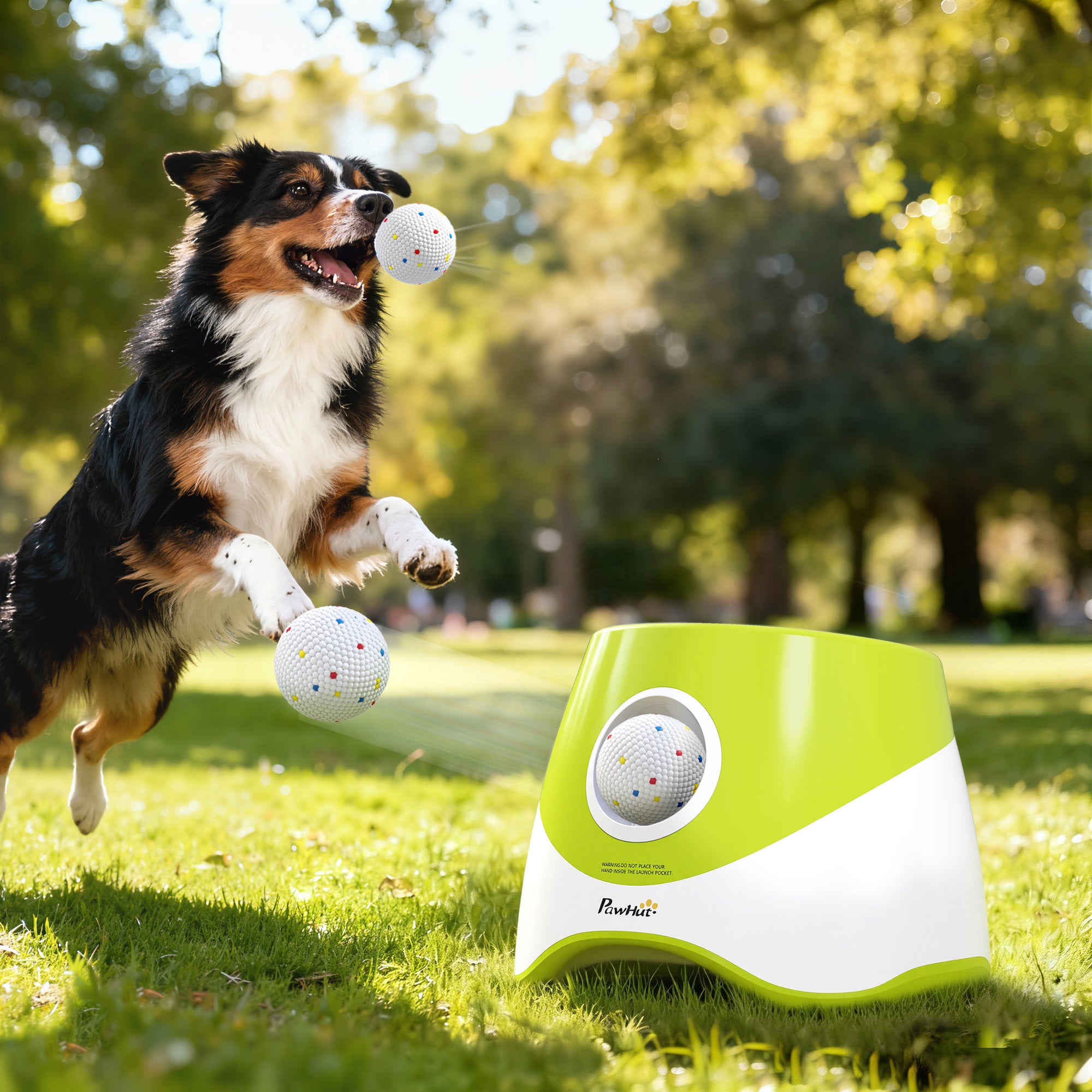 Automatic Dog Ball Launcher, Dog Ball Thrower with 5 2.3" ETPU Balls, 3 Distance Settings (20/33/46 ft) for Small Medium Pets, Interactive Fetch Machine for Indoor & Outdoor Play, Green