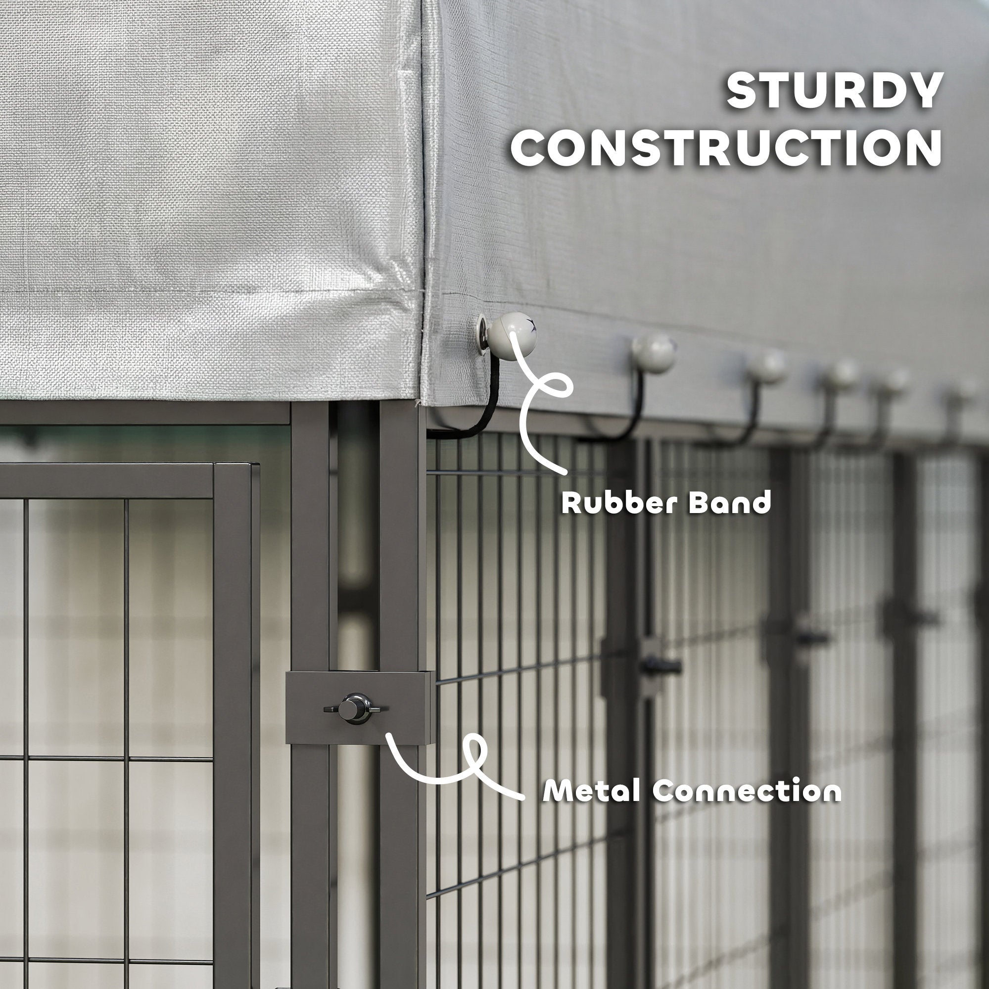 8' x 4' x 6' Outdoor Dog Kennel, Welded Wire Dog Kennel Outside Run with 360° Rotating Bowls, Waterproof & UV Resistant Cover, for S&M&L Breeds, Chickens, Ducks, Sliver