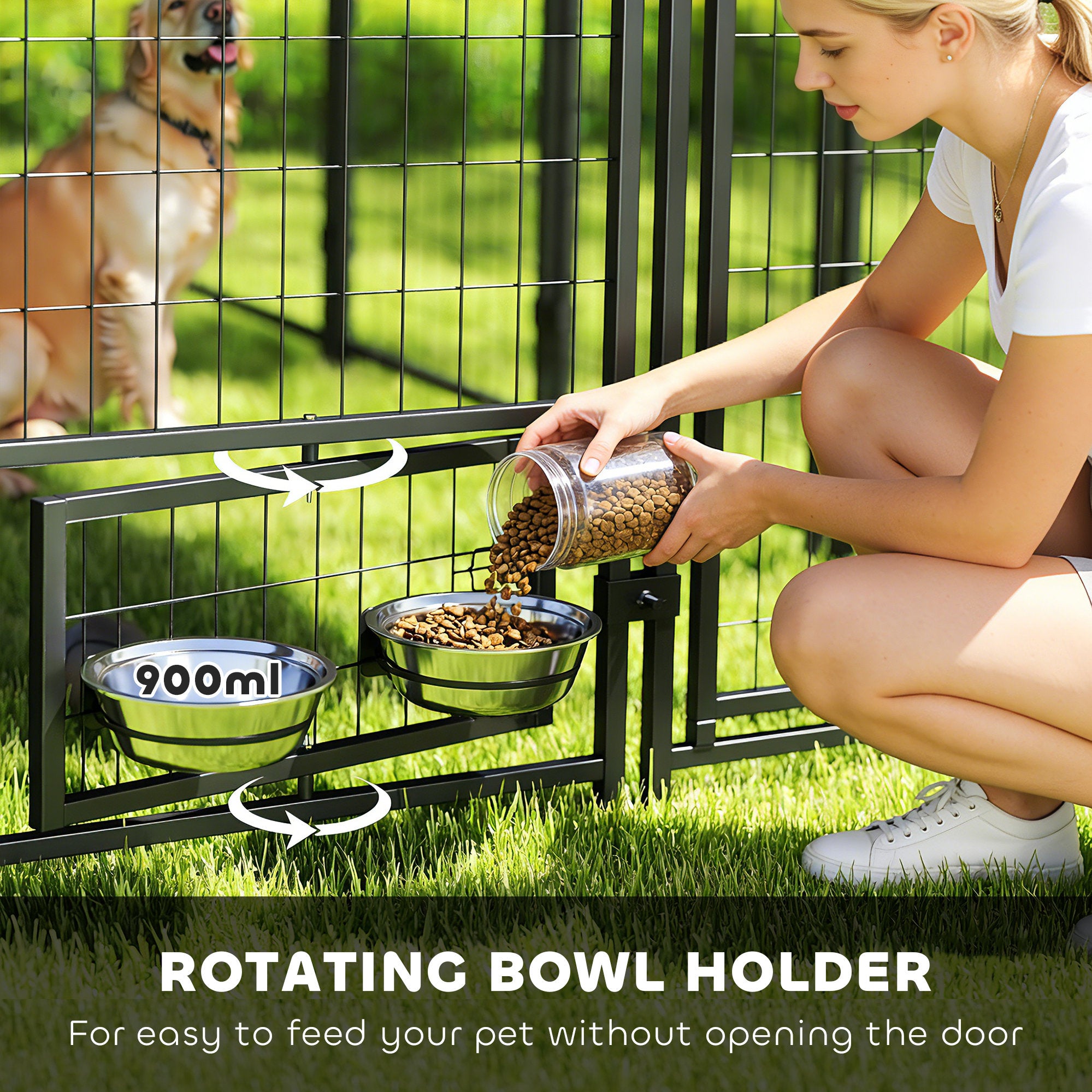 8' x 4' x 6' Outdoor Dog Kennel, Welded Wire Dog Kennel Outside Run with 360° Rotating Bowls, Waterproof & UV Resistant Cover, for S&M&L Breeds, Chickens, Ducks, Sliver