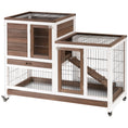 Load image into Gallery viewer, Rabbit Hutch Indoor Bunny Cage Guinea Pig House on Wheels with Run, Pull Out Trays, Brown and White
