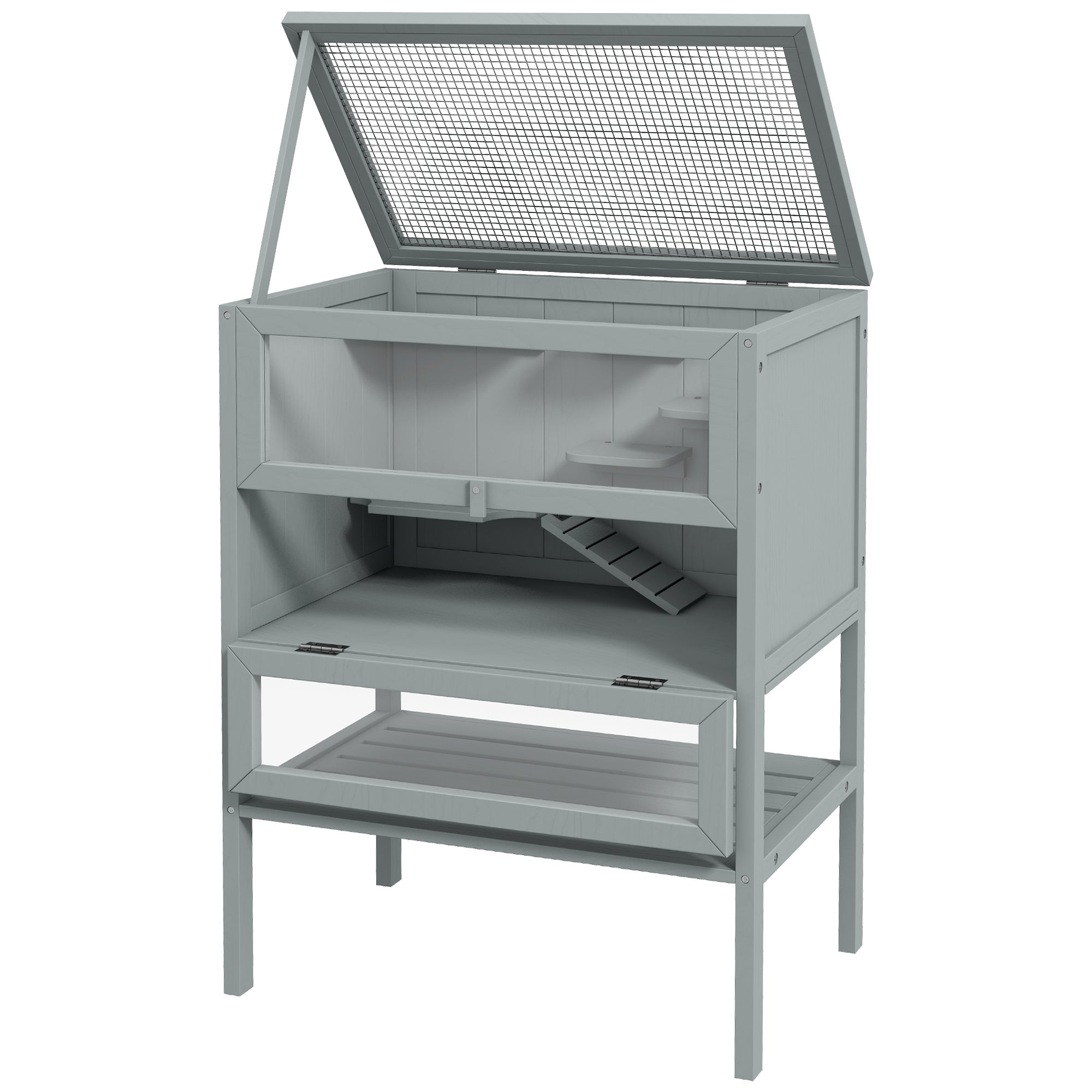 Wooden Hamster Cage with Storage Shelf, Small Animal Exercise Play House with Openable Top, for Hamsters, Gerbils, 60 x 40 x 80 cm - Grey