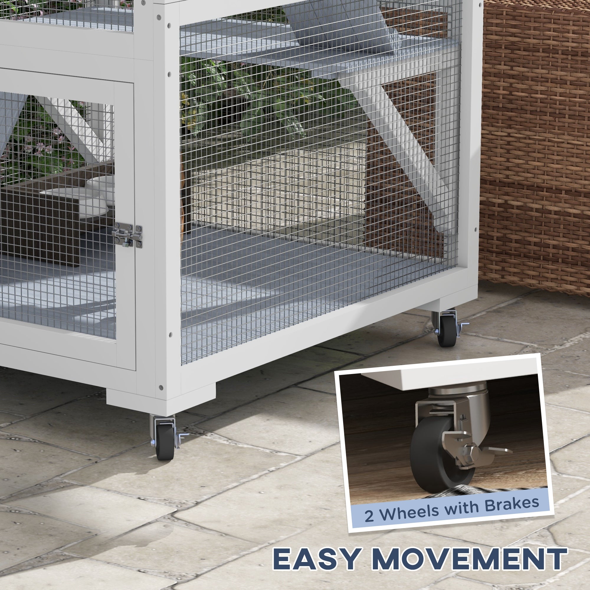 66"H Catio on Brake Wheel, Indoor Outdoor Cat Enclosure Cage with Weatherproof Roof Hammock Multiple Platforms Resting Condo Ramps Lockable Doors, for 1-3 Cats, Grey