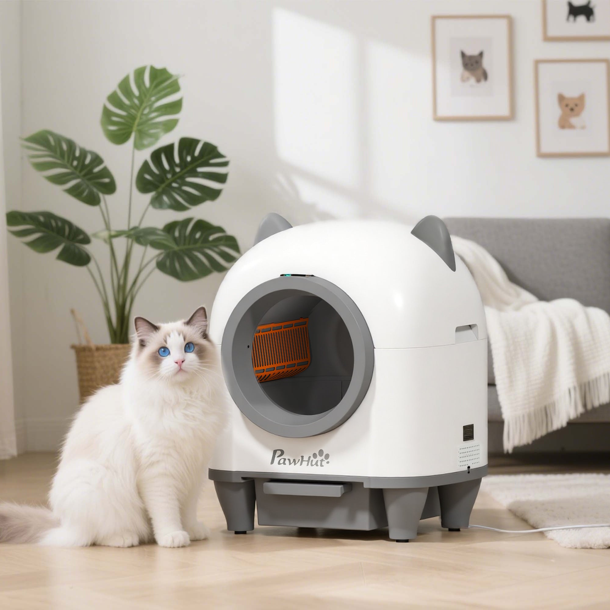 Automatic Cat Litter Box, 80L Extra Large Self Cleaning Litter Box for Multiple Cats with App Control, Odor Isolation, Safety Protection, Anti-Pinch, 1 Roll Garbage Bag
