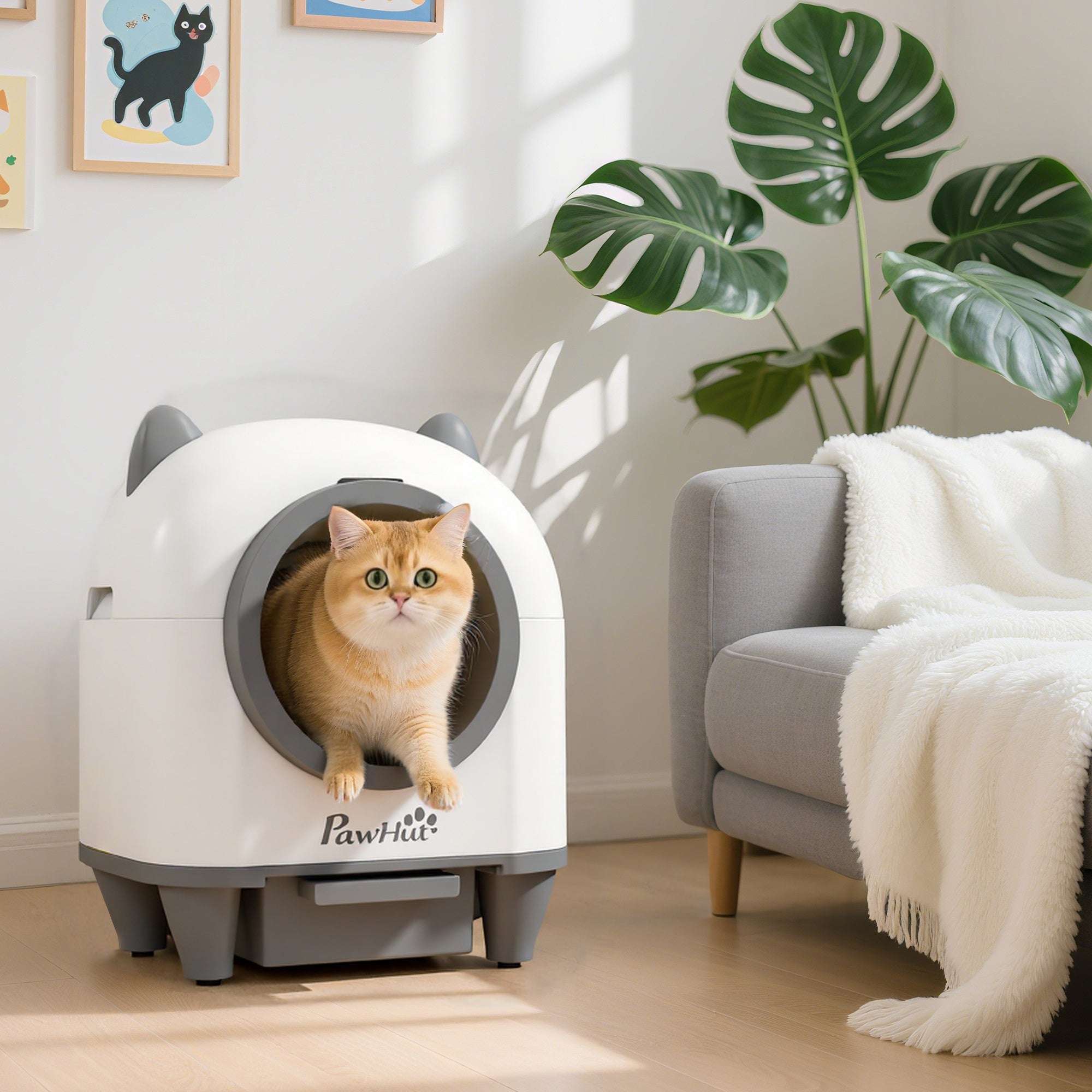 Automatic Cat Litter Box, 80L Extra Large Self Cleaning Litter Box for Multiple Cats with App Control, Odor Isolation, Safety Protection, Anti-Pinch, 1 Roll Garbage Bag