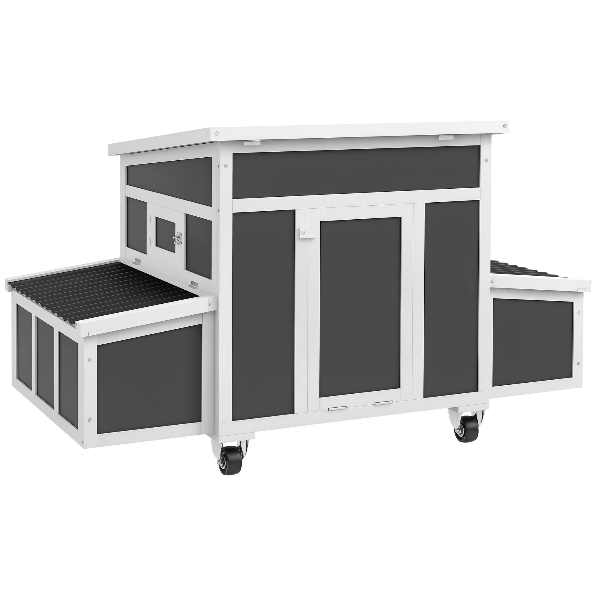Wooden Chicken Coop, Chicken Tractor for 6 Chickens, Outdoor Poultry Cage Rabbit Hutch Duck Coop Hen House with Nesting Box, Tray, Windows, Dark Gray