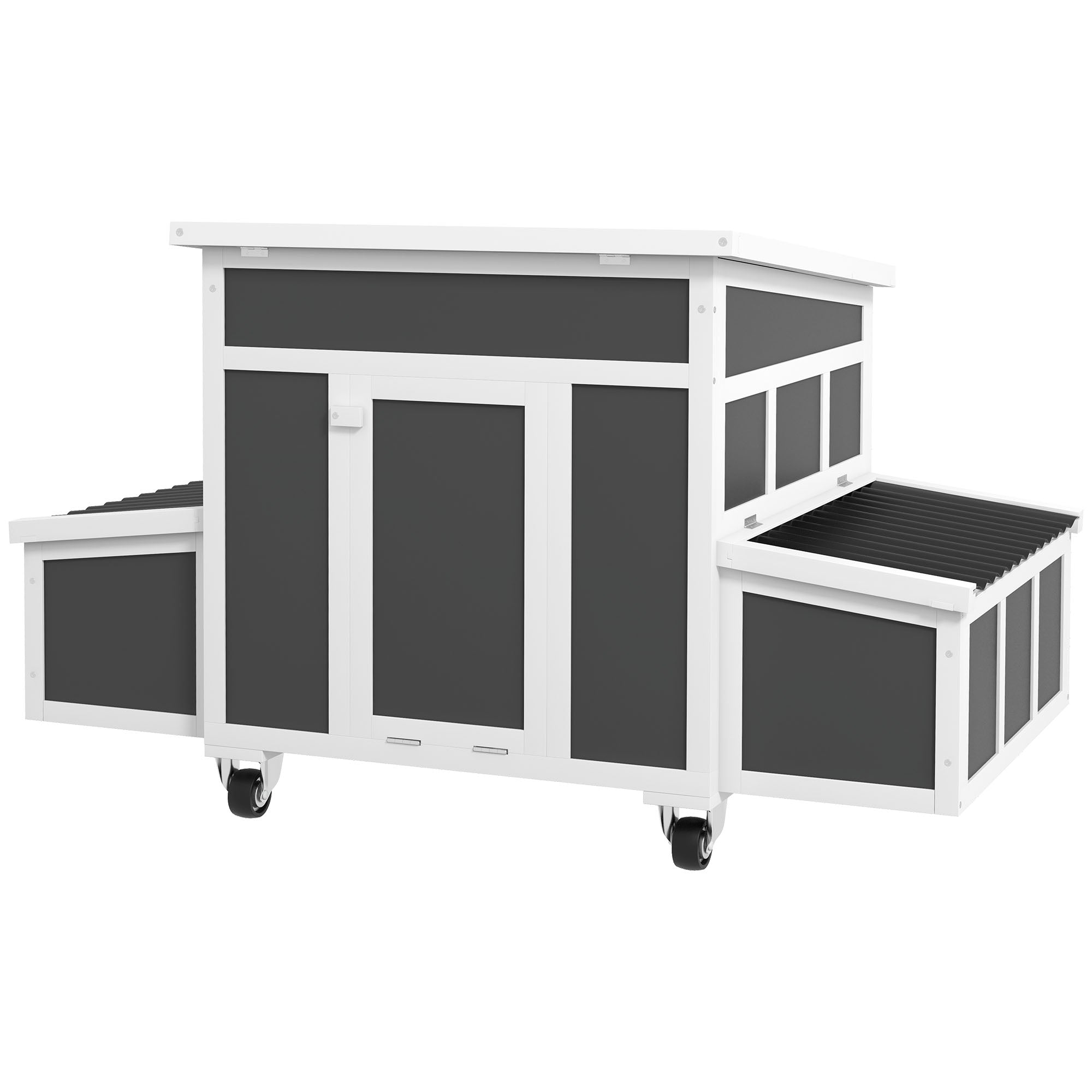 Wooden Chicken Coop, Chicken Tractor for 6 Chickens, Outdoor Poultry Cage Rabbit Hutch Duck Coop Hen House with Nesting Box, Tray, Windows, Dark Gray