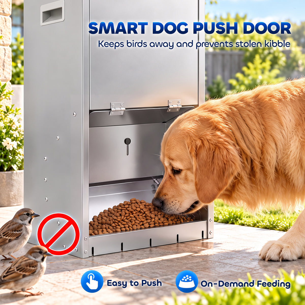 50lbs Automatic Dog Feeder, Galvanized Gravity Pet Feeder with Lockable Clear Door, Indoor and Outdoor Use, Wall Mountable, Portable Handles, Auto Dog Food Dispenser for Large Breeds