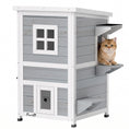 Load image into Gallery viewer, Wooden Cat House 2-Floor Outdoor Kitten Shelter with 3 Doors and Window Grey
