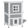 Load image into Gallery viewer, Wooden Cat House 2-Floor Outdoor Kitten Shelter with 3 Doors and Window Grey
