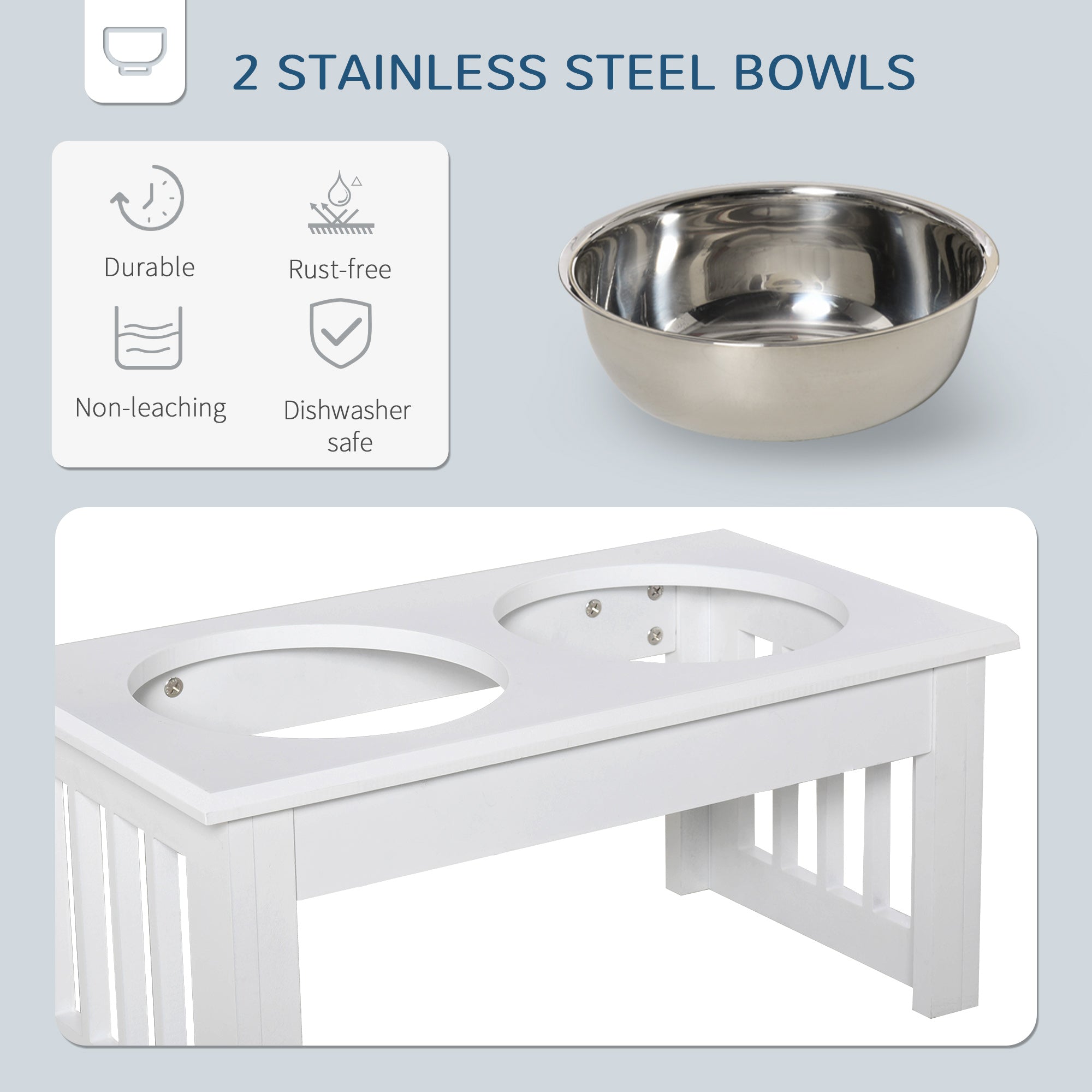 Raised Dog Bowl Feeding Bowls with Stand for Extra Small and Small Dogs Elevated Pet Bowls Water Food Feeder 44L x 24W x 15H cm - White