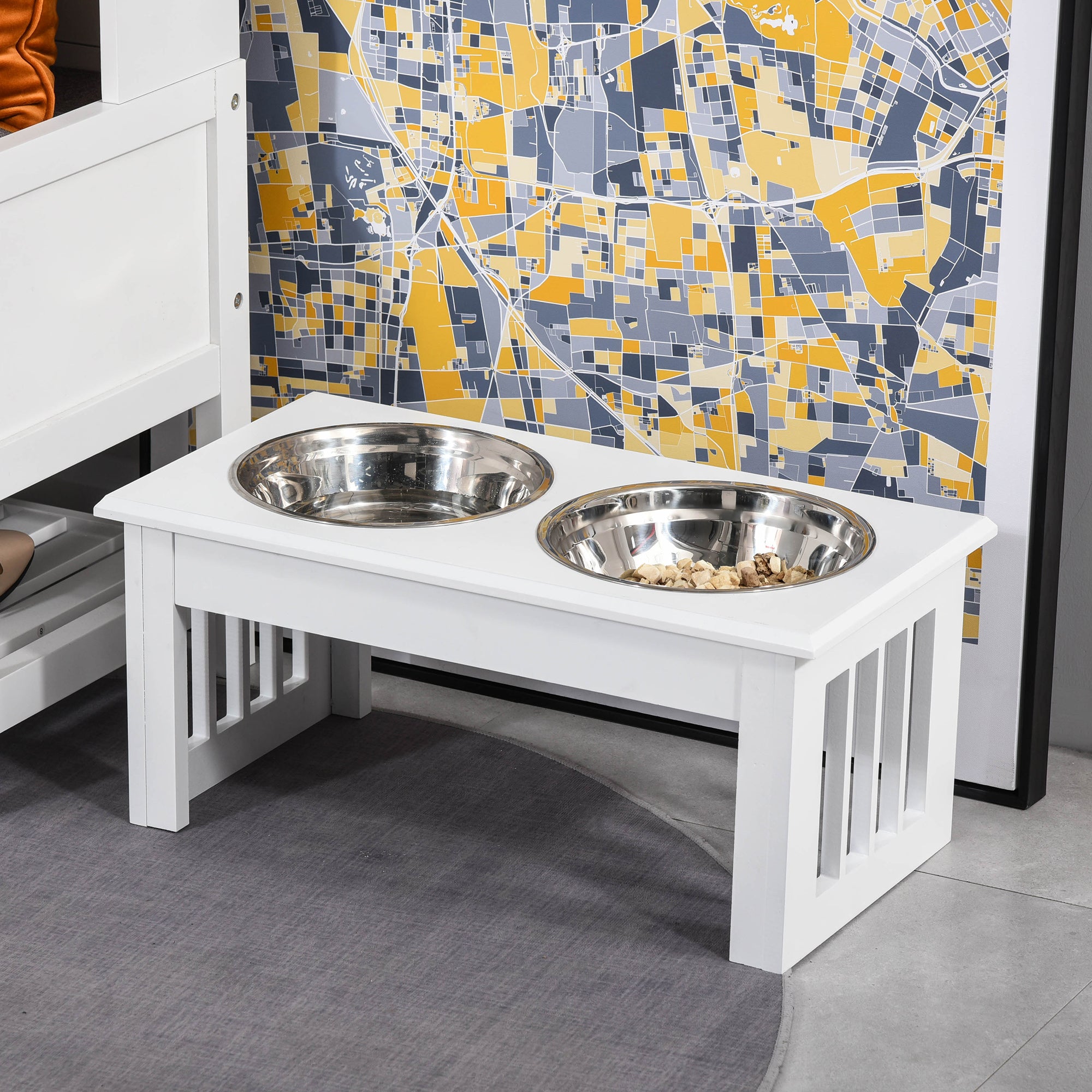 Raised Dog Bowl Feeding Bowls with Stand for Extra Small and Small Dogs Elevated Pet Bowls Water Food Feeder 44L x 24W x 15H cm - White