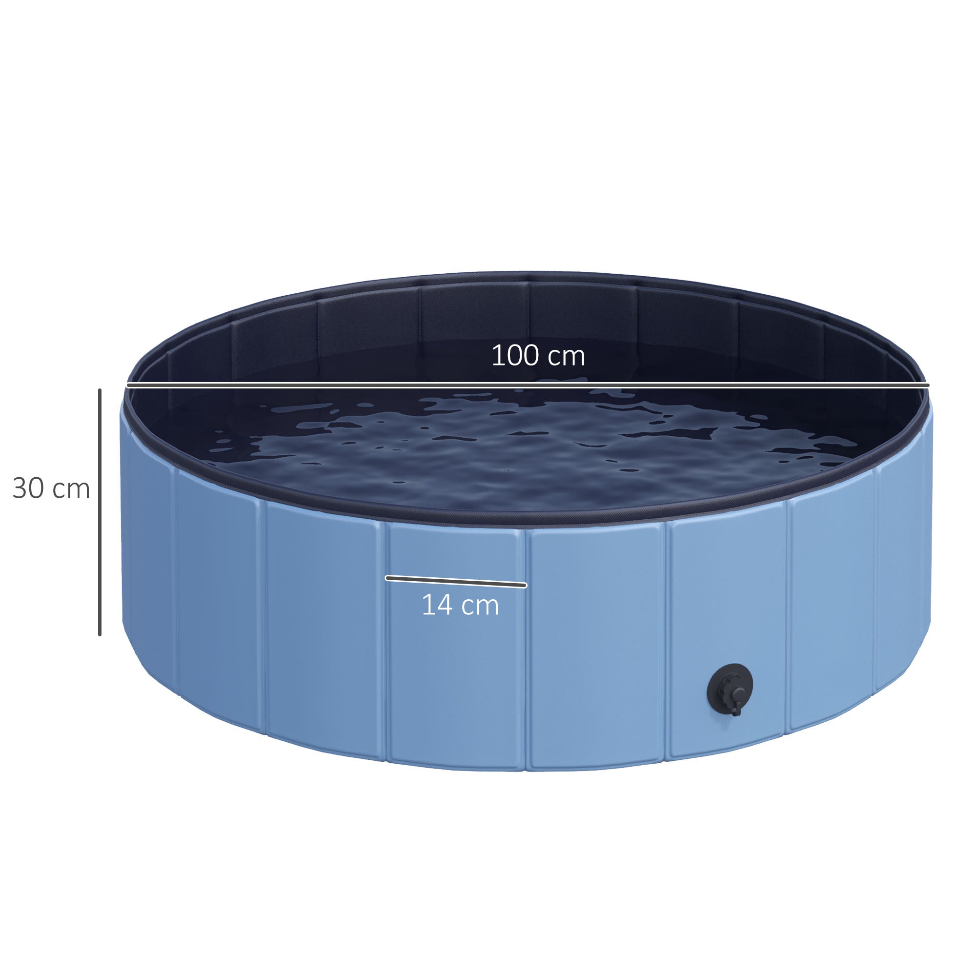 Dog Paddling Pool, Foldable Dog Pool, Leakproof & Hard Plastic, Portable Pet Bathtub with Non-Slip Base & Drainage Hole, for Indoors, Outdoors, Garden, Patio, 100 x 30 cm, Blue