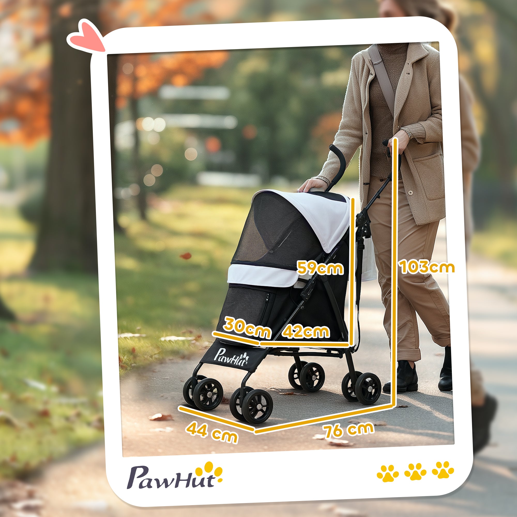 Pet stroller for Miniature Dogs, Foldable Dog Stroller with Shoulder Strap, 4 Wheels Pet Pram with Storage Bag, Cup Holder, Light Grey