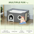 Load image into Gallery viewer, Cat House, Cat Bed for Indoor Pets, Foldable Kitten Cave with Fluffy Ball, Scratch Pad, Kitty Hideaway with Soft Cushions for Small, Medium Cats, Grey

