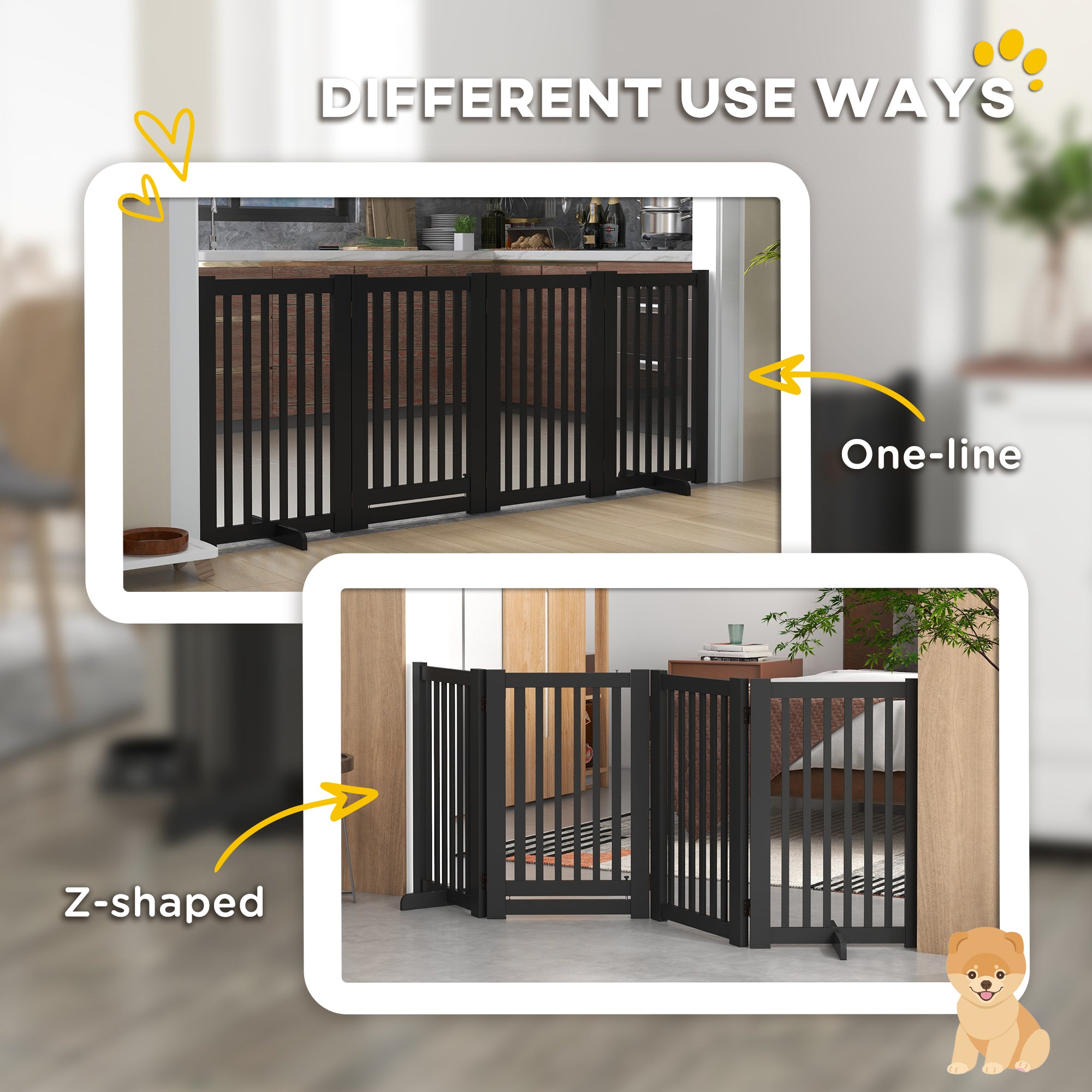 30"H Foldable Dog Gate with Door, 4 Panels Freestanding Pet Gate Barriers Indoor with Support Feet, Puppy Fence for Dogs, Light Grey