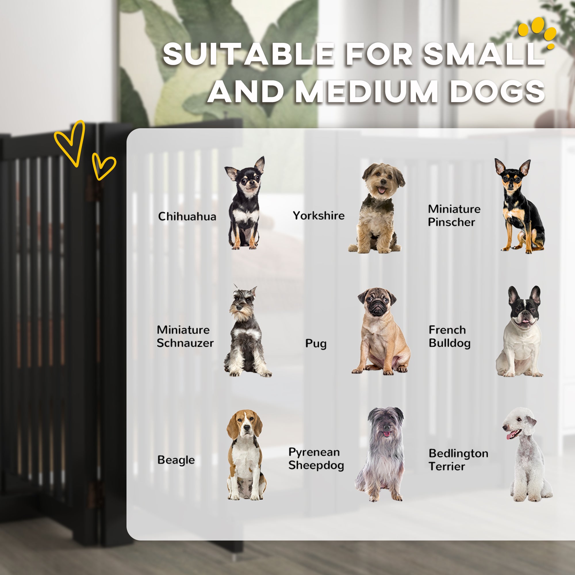 30"H Foldable Dog Gate with Door, 4 Panels Freestanding Pet Gate Barriers Indoor with Support Feet, Puppy Fence for Dogs, Light Grey