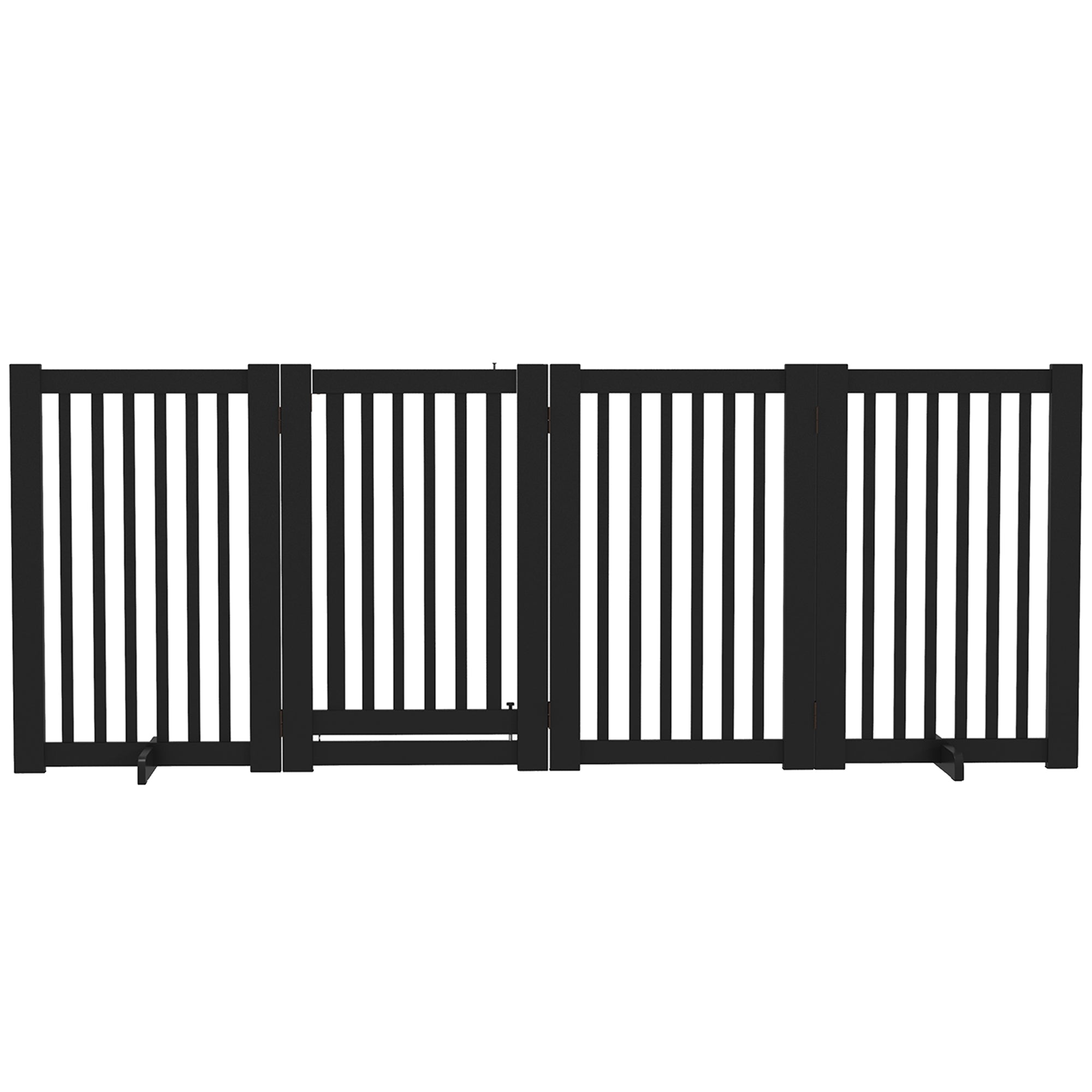 30"H Foldable Dog Gate with Door, 4 Panels Freestanding Pet Gate Barriers Indoor with Support Feet, Puppy Fence for Dogs, Light Grey