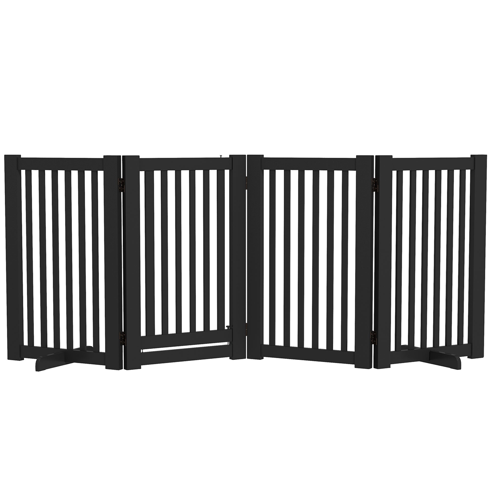 30"H Foldable Dog Gate with Door, 4 Panels Freestanding Pet Gate Barriers Indoor with Support Feet, Puppy Fence for Dogs, Light Grey