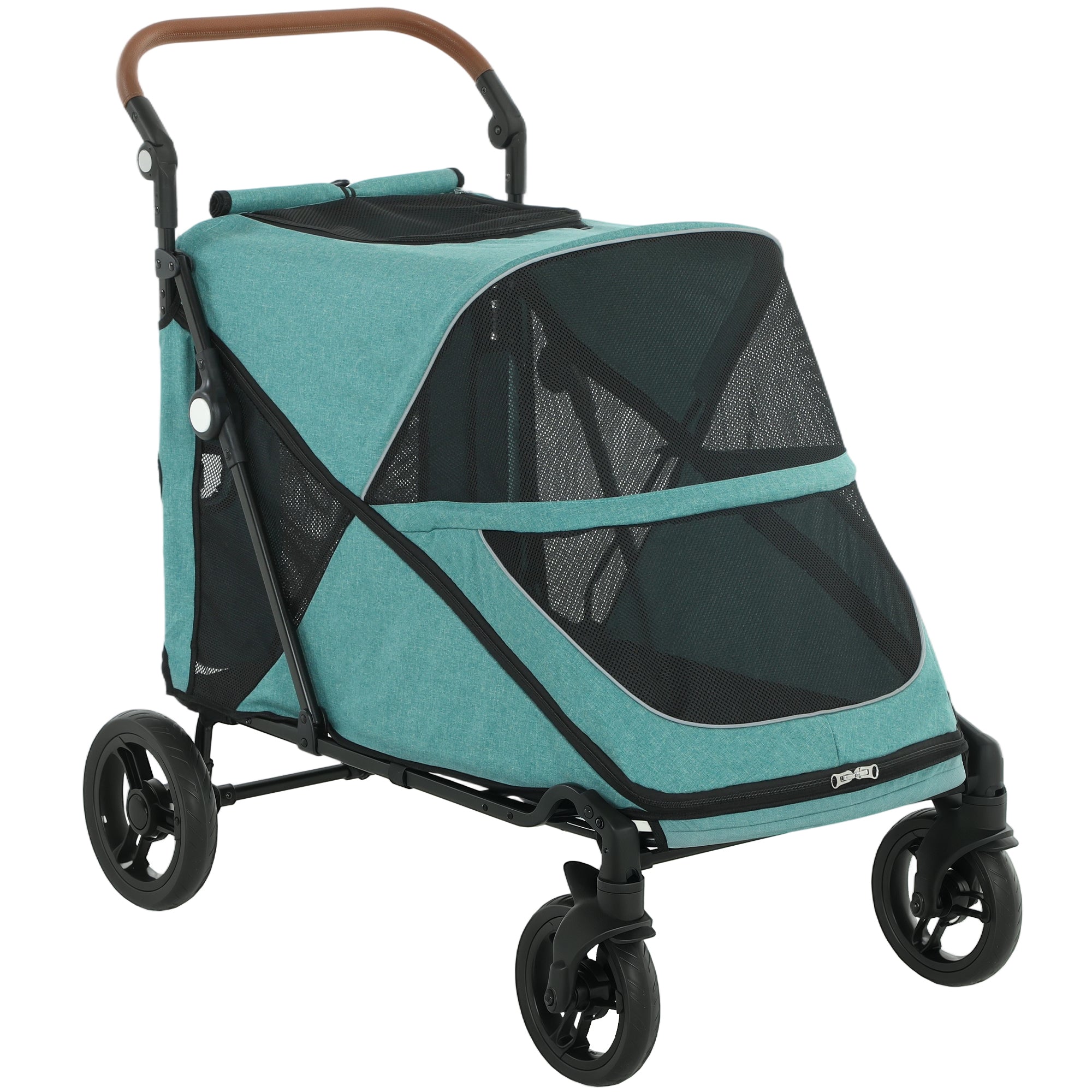PawHut Dog Stroller for Large Dogs Up to 88 LBS with All-Terrain Spring Suspension, 8-Position Adjustable Handle, Blue