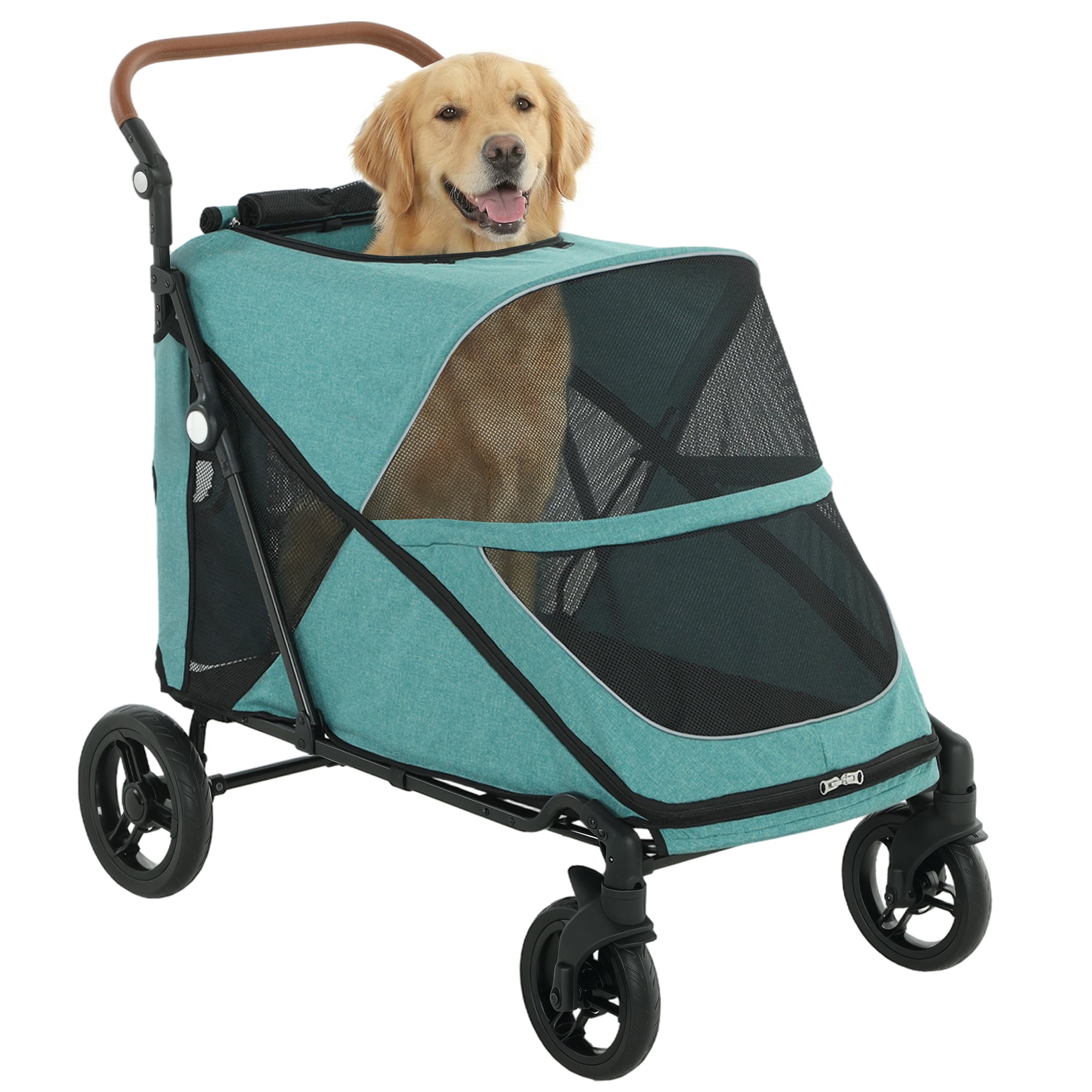 Dog Stroller for Large Dogs, One-Click Folding 4 Wheel Large Pet Stroller Wagon for Multiple Pets, All Terrain Spring Suspension w/ 8-Position Adjustable Handle, Mesh Window, Up to 88 LBS, Blue