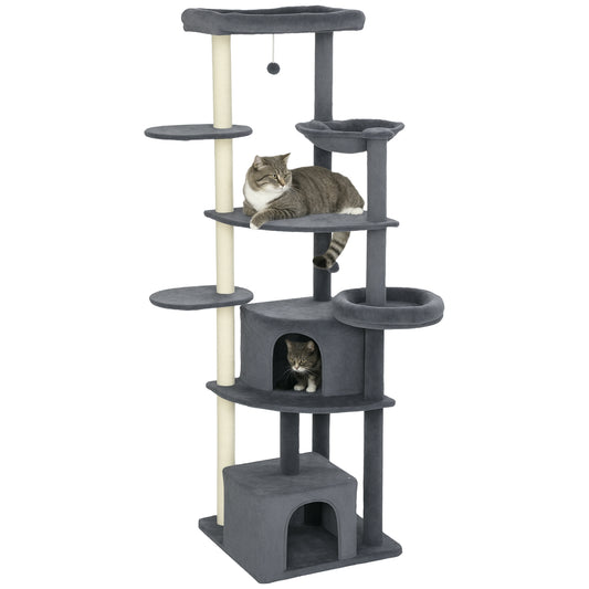 79 Inch Cat Tree, Extra Tall Large Cat Tower with Scratching Posts, 2 Perches, 2 Caves, Large Hammock, Pompoms, Multi-Level Plush Kitty Condo for Multiple Indoor Kittens