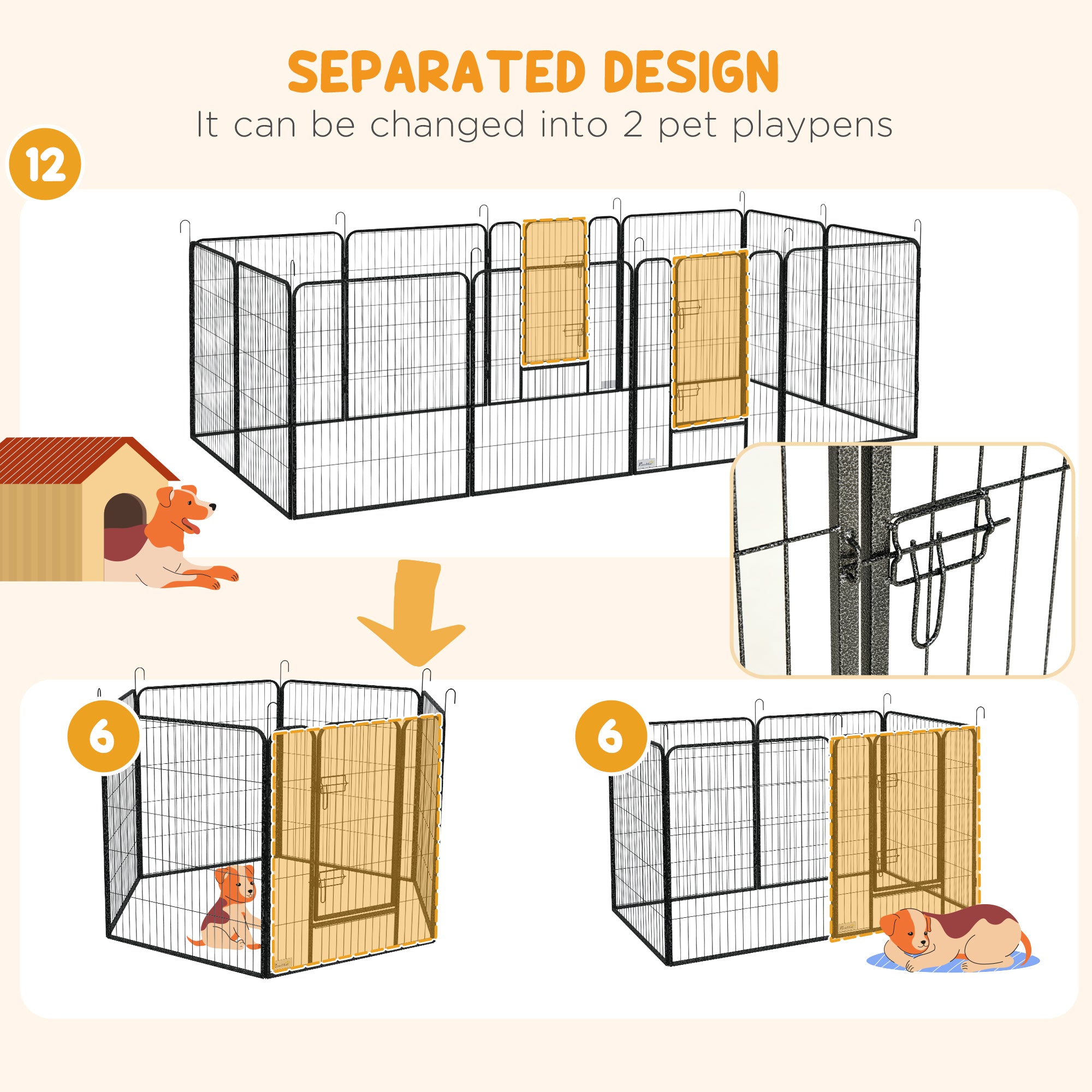 Dog Playpen, Wide 31.5"W Heavy-Duty Metal Puppy Play Pen, Pet Exercise Fences for Outside and Indoor, DIY Design with Door for Multiple Dogs, 12 Panels, 39"H